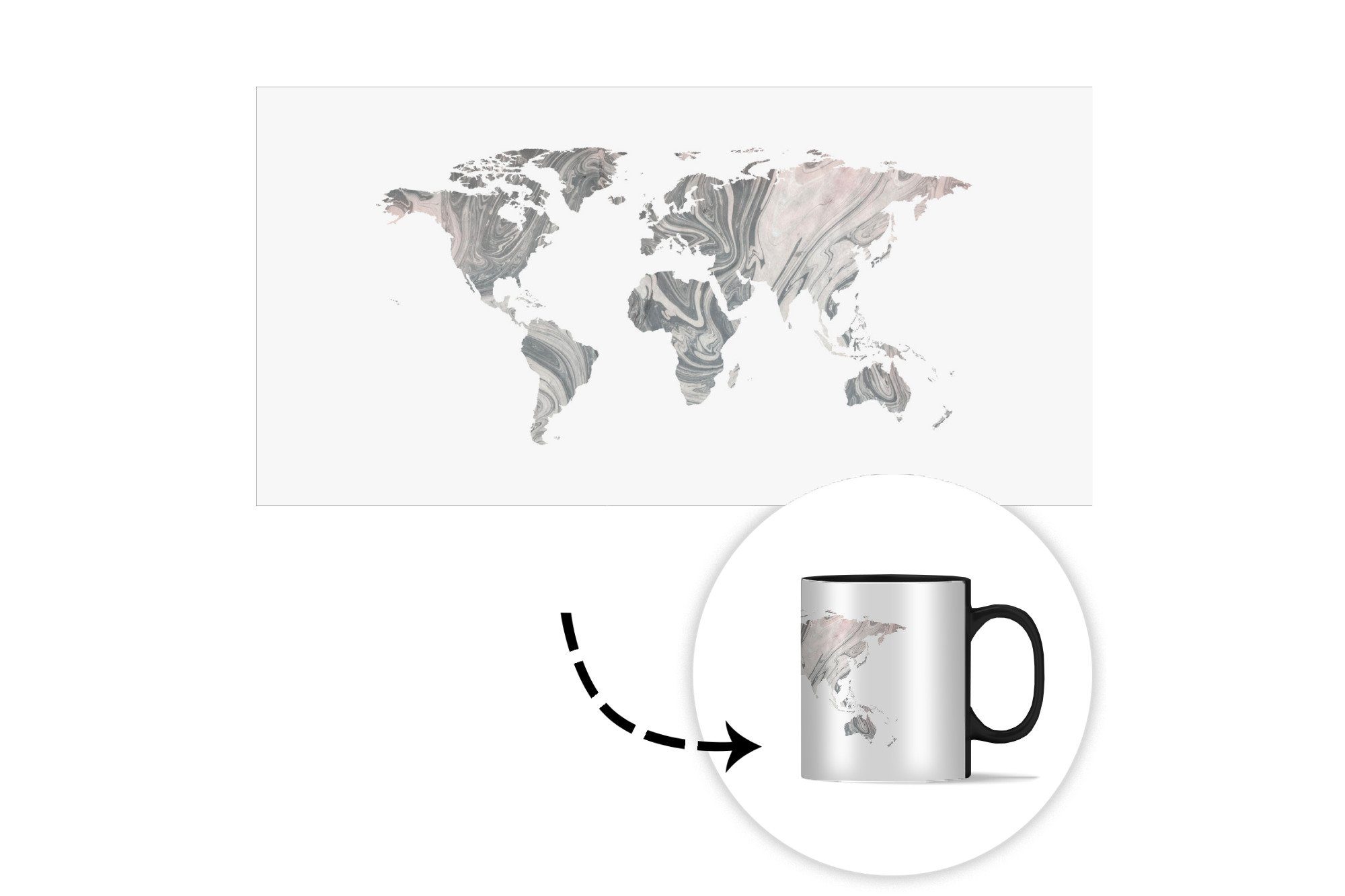 MuchoWow Tasse Weltkarte - Kaffeetassen, Design, Farbwechsel, Geschenk Abstrakt Zaubertasse, Teetasse, Keramik, 