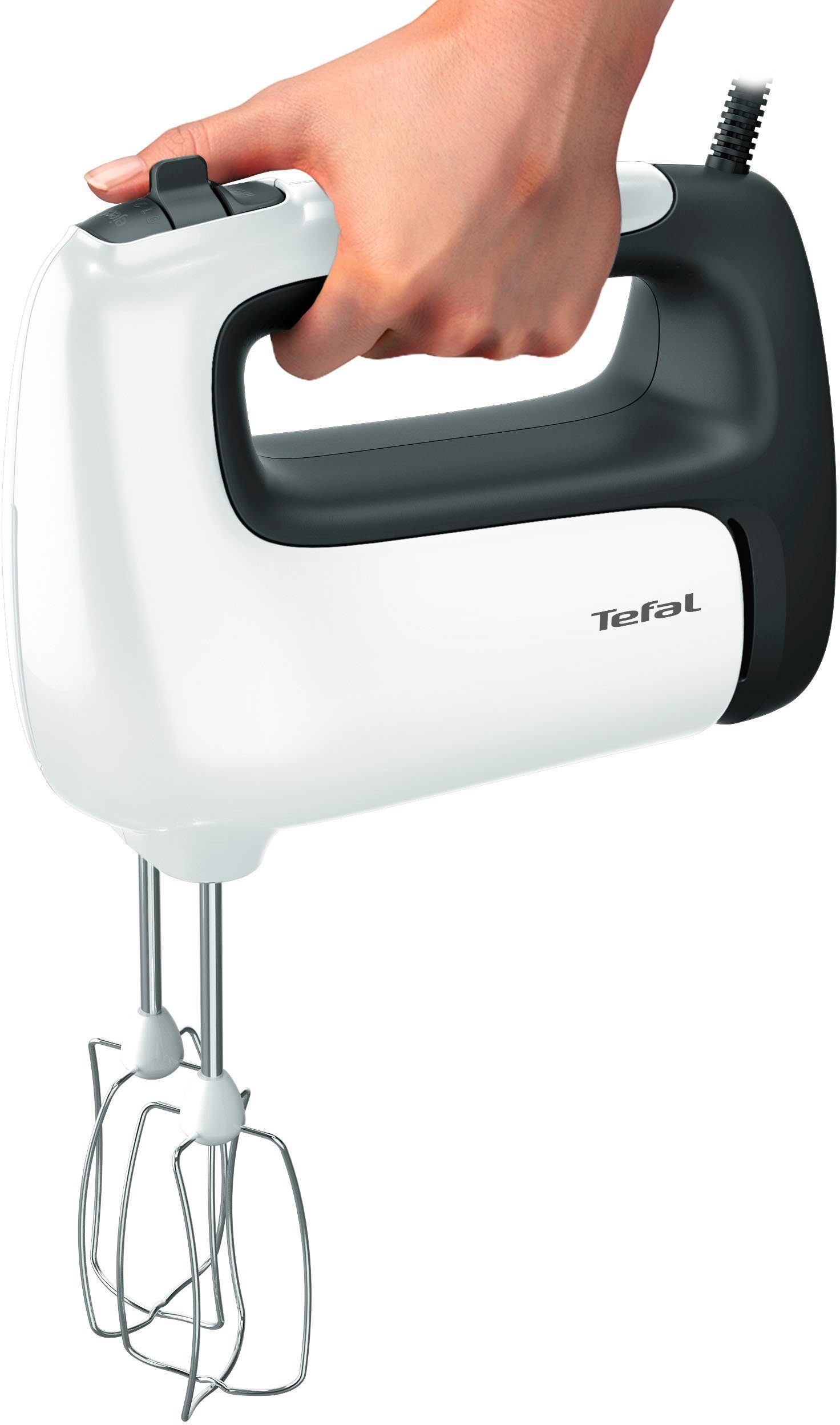 Tefal Handmixer Prep'Mix+, 500 W, Turbo-Funktion, 2 Rührbesen, 2 Knethaken, Pürierstab-Aufsatz, HT4611