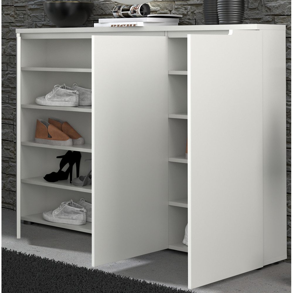 Lomadox Garderoben-Set BREDA-36, (Spar-Set, 4-St., Flurschrank Spiegel Ablage Garderobenpaneele), Grau hell Paneele mit Klapphaken Rillenoptik, inkl. Beleuchtung