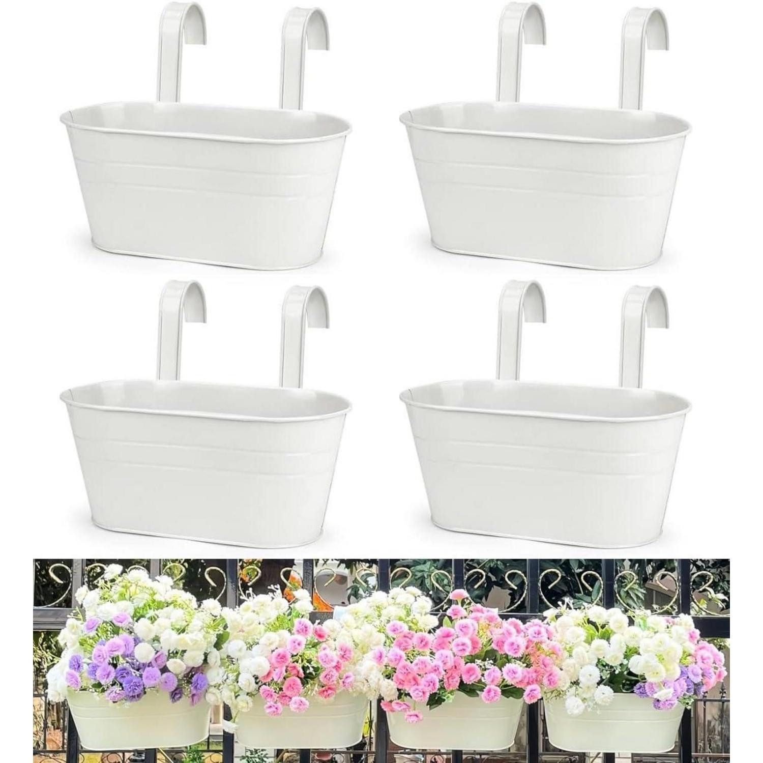 LATERN Blumentopf 4er Set Metall Blumentöpfe für Balkon Zaun Garten, 27,5cm Hängende