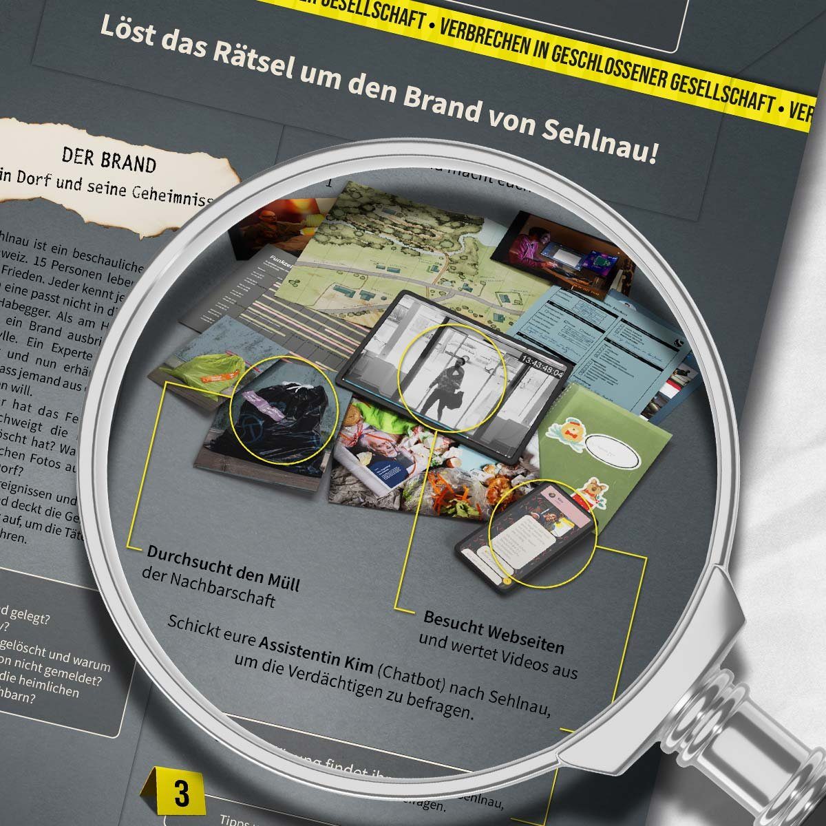 MAGNIFICUM Spiel Detektivspiel / Krimispiel für Erwachsene, Der Brand - Ein Dorf und seine Geheimnisse, Made in Germany