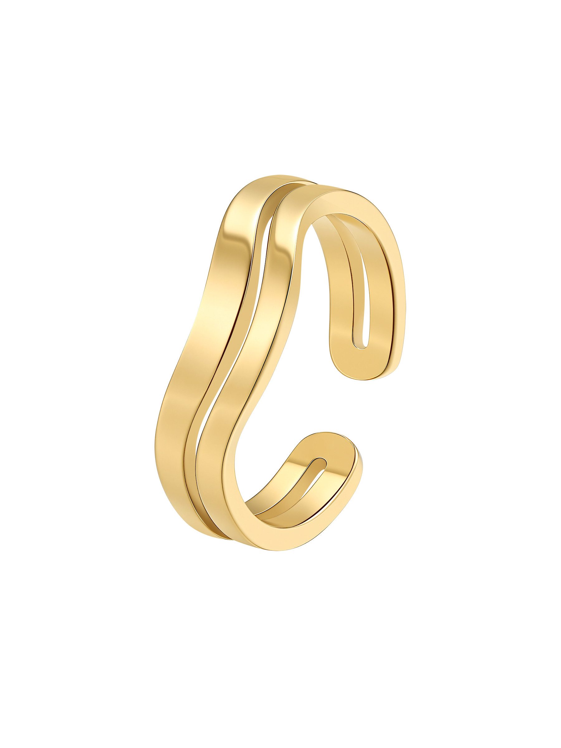Hey Happiness Fingerring offener Edelstahlring im Wellen-Design, doppelreihiger Damenring 18k vergoldet