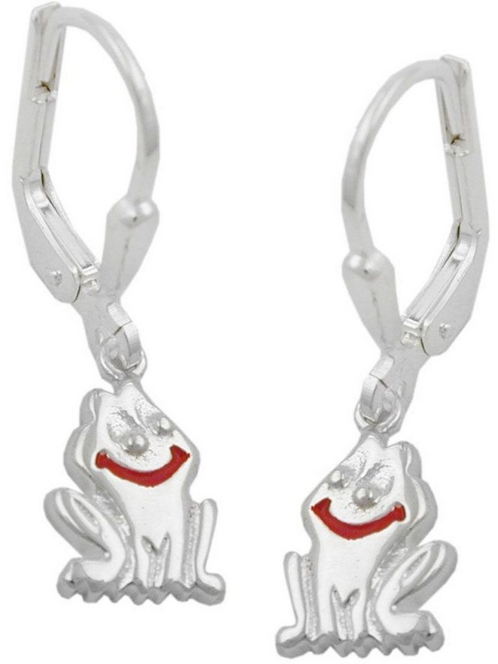 Gallay Paar Ohrhänger Ohrhänger Ohrringe 25x7mm lächelnder Frosch rot  lackiert glänzend Silber 925