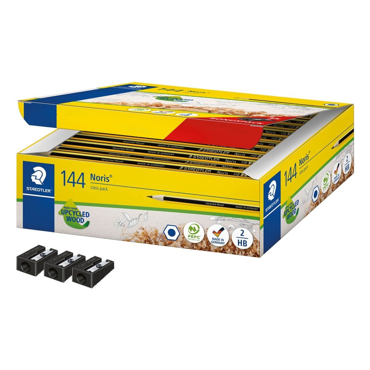 STAEDTLER Bleistift Noris® 120 HB Schulbox, (144-tlg), inkl. 3 Spitzer