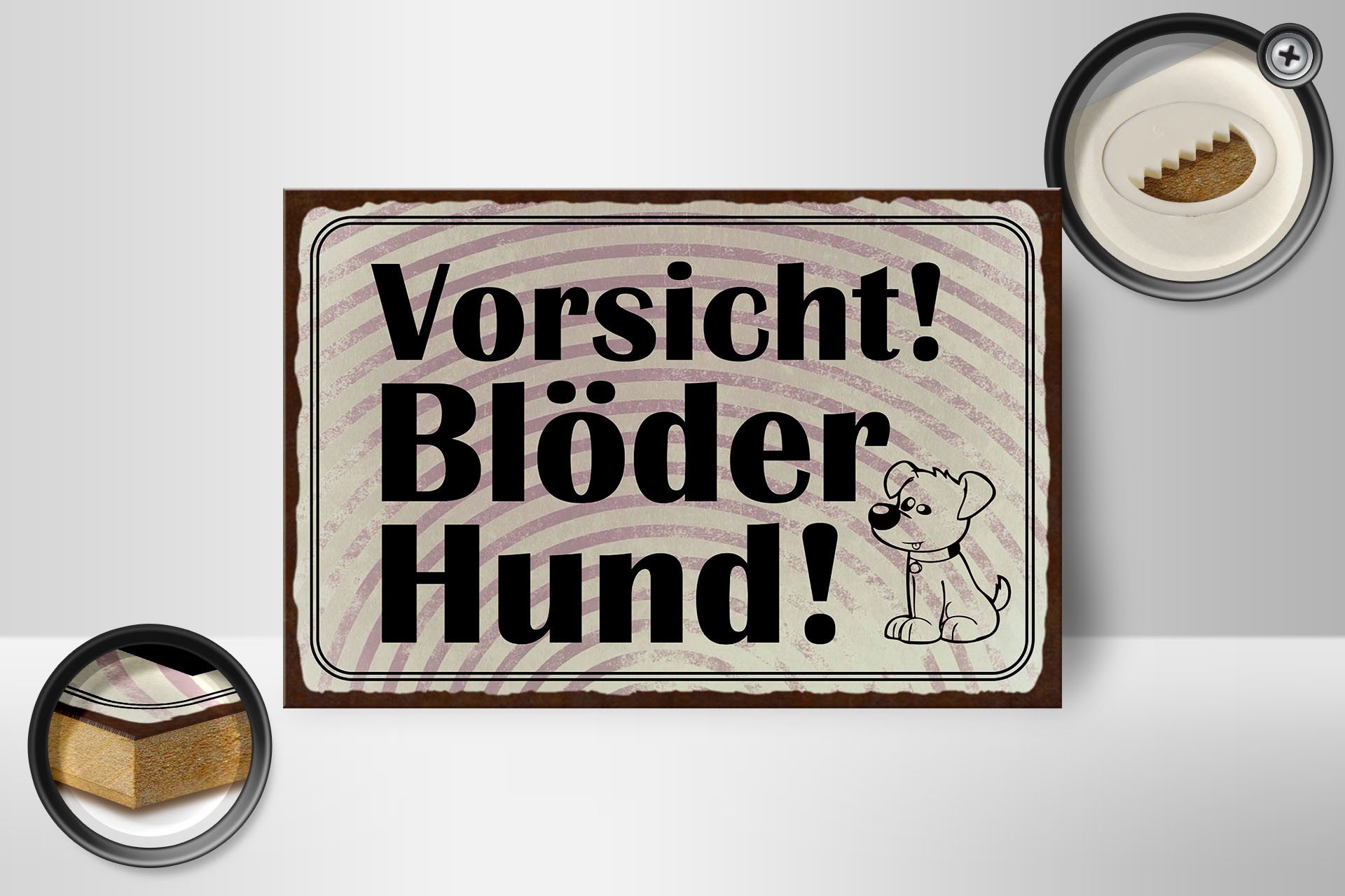 Femer GmbH Holzbild Hinweis 12x18 cm Vorsicht blöder Hund, (1 St), Glatte Holzfaserplatte (MDF), vorn beschichtet