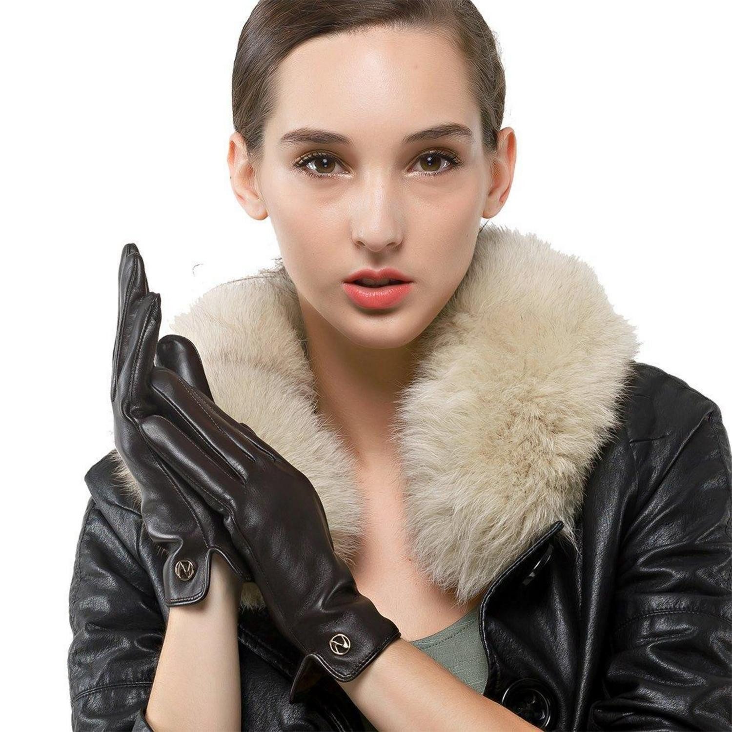 LuxusKollektion Lederhandschuhe Damen Handschuhe Leder Dunkelbraun XXL (1-St)