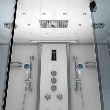 AcquaVapore Grossraumdusche Badewanne Dusche K80-WS-TH-B-EA Duschtempel, Sicherheitsglas ESG, inklusive Duschwanne, Rutschsicher, Schnelle Reinigung, Nackenstütze, Überlauf Abfluss