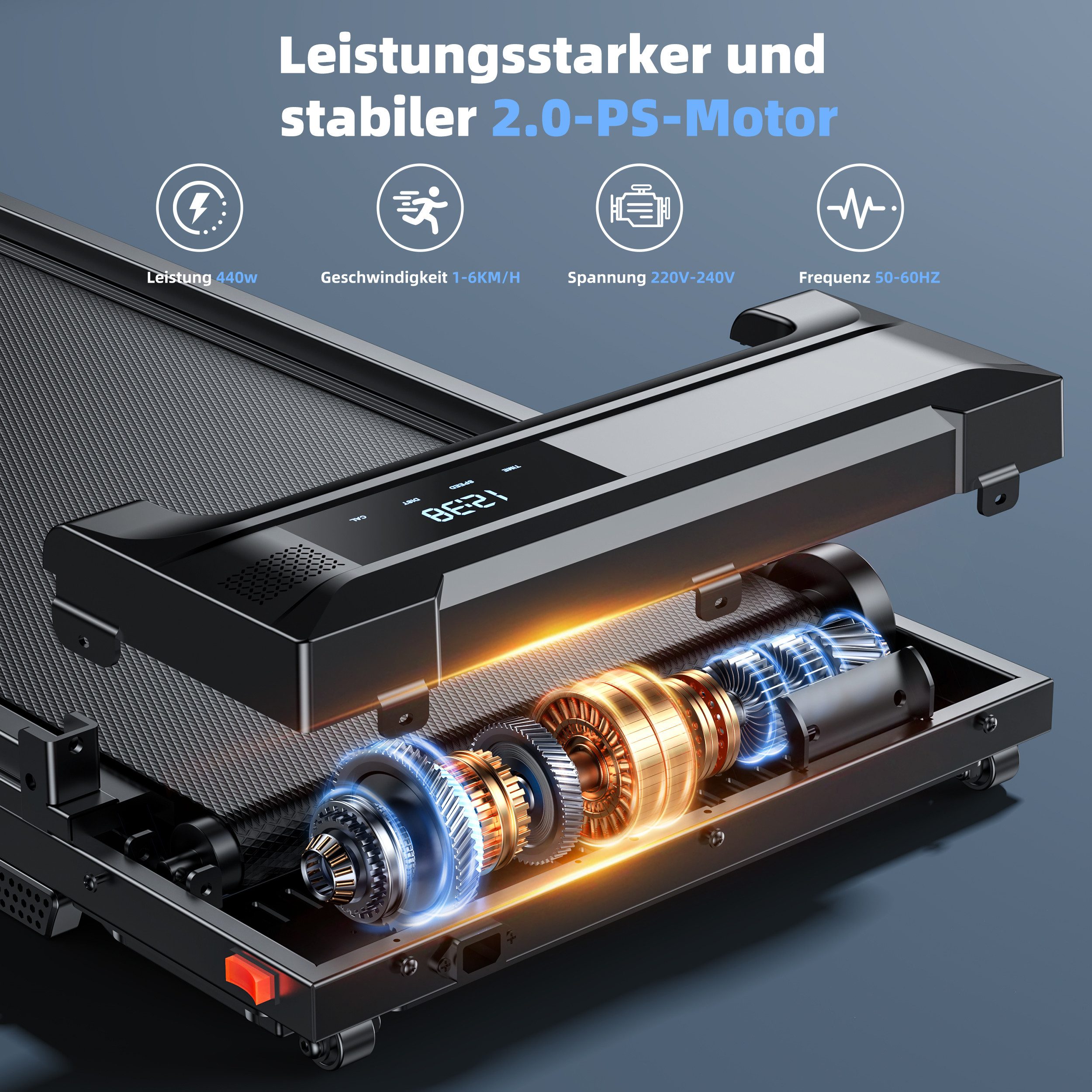 Favofit Laufband X2DF-TM, bis 120 kg, 1-6 km/h, kompaktes Design, Einfache Steuerung