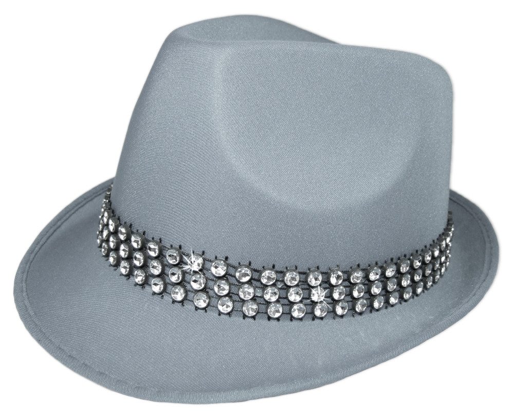 Kostüm Disco Party Hut Trilby Kristall Grau