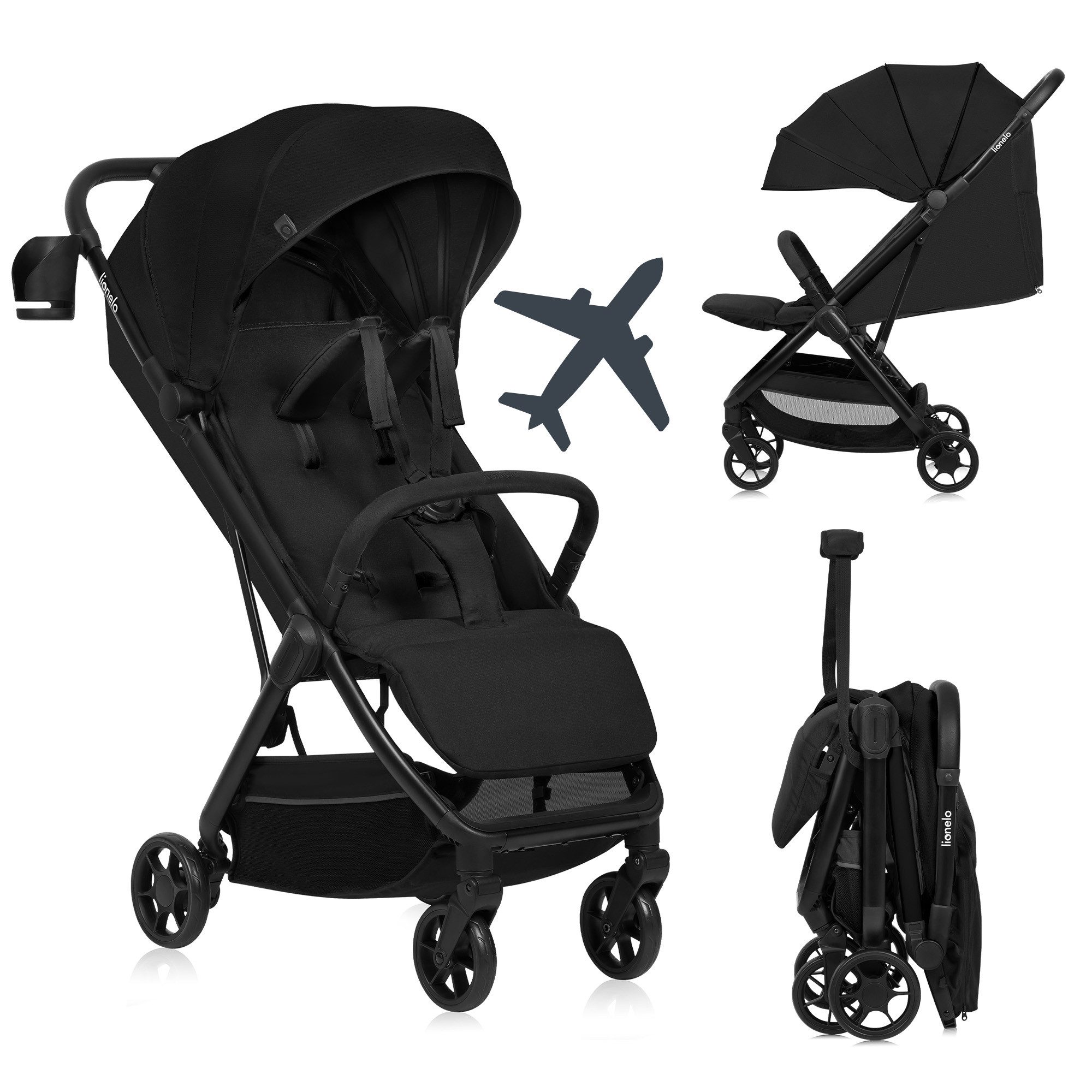 lionelo Kinder-Buggy JULIE AIR, (Set mit Becherhalter und Tragegurt für den Transport auf der Schulter), Auto-folding/Ultraleicht/UPF50+/Liegeposition/360°Rader