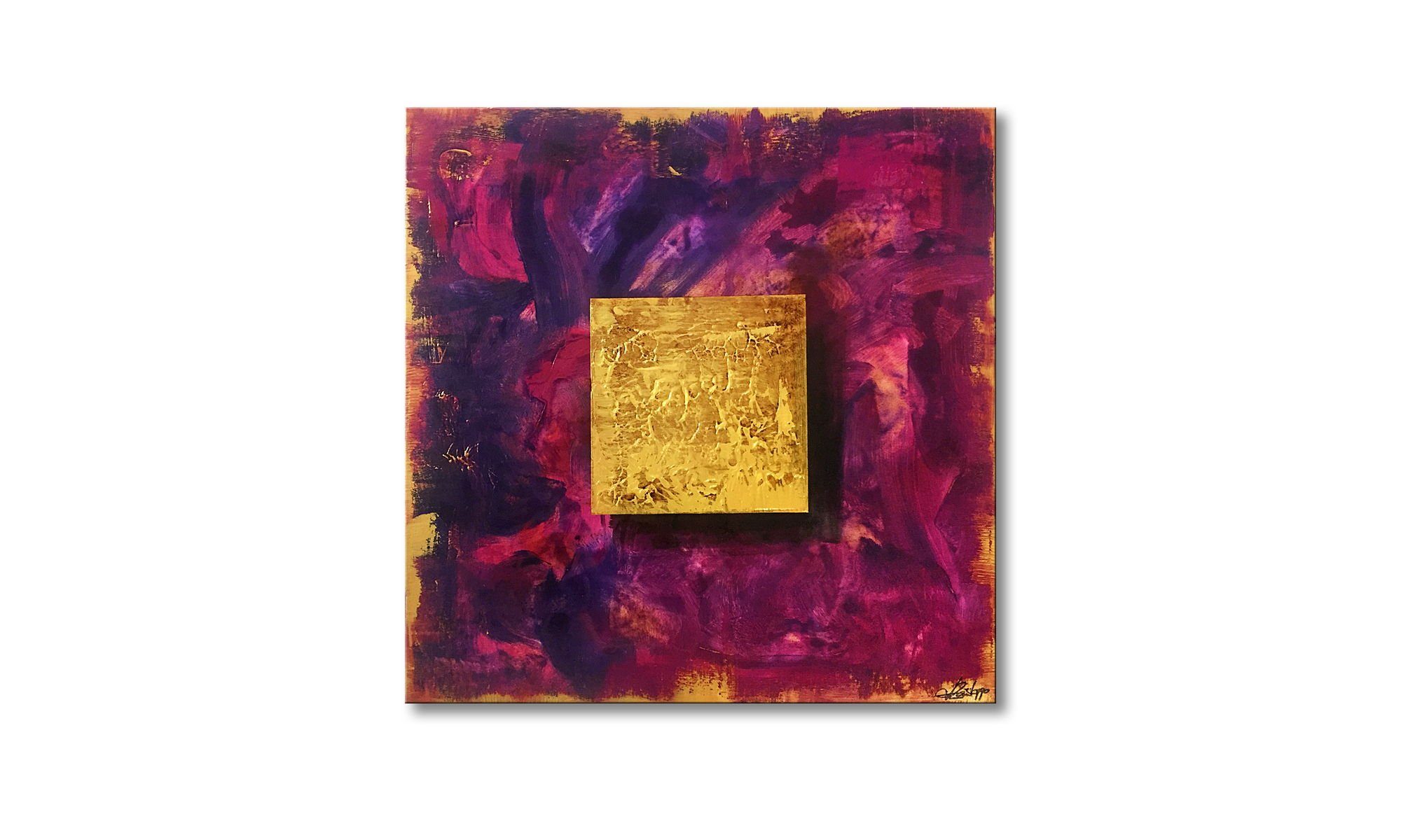 WandbilderXXL Gemälde Gold Berry 70 x 70 cm, Abstraktes Gemälde, handgemaltes Unikat