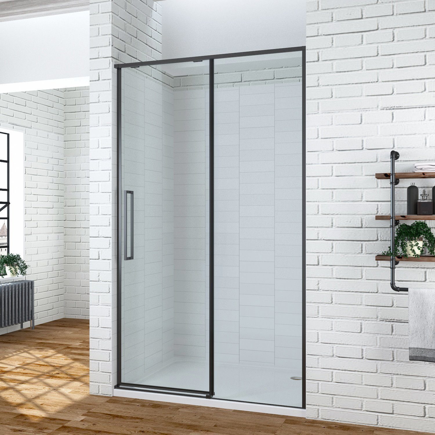 AQUABATOS Dusch-Schiebetür Schiebetür Dusche schwarz Rahmen SlimLine Design Duschtür Nische, 120x195 cm, Einscheiben-Sicherheitsglas (ESG) 8 mm, Lotus-Effekt Nano Beschichtung