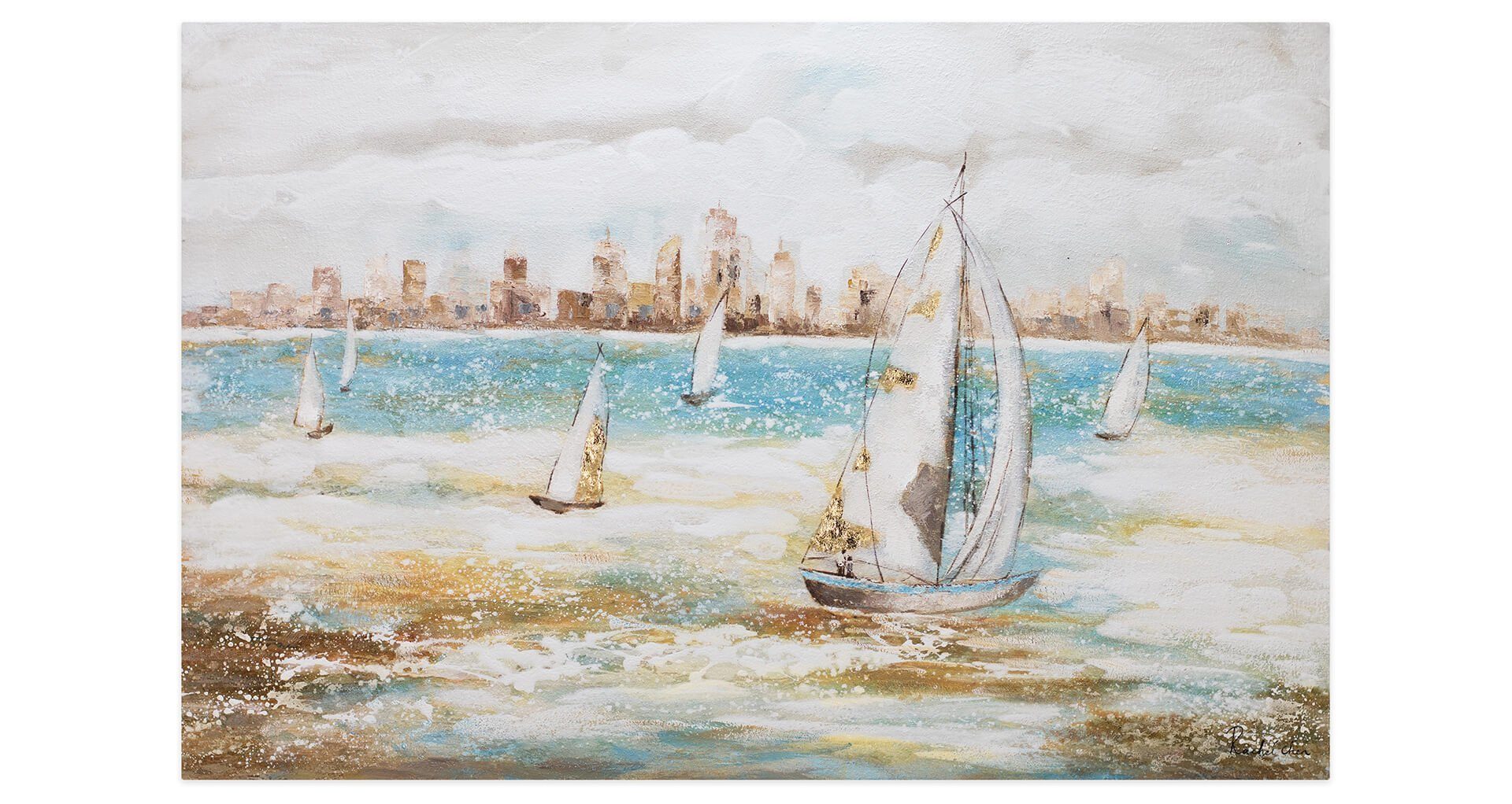 Wandbild Sailor's 100% Leinwandbild Gemälde Race cm, KUNSTLOFT HANDGEMALT Wohnzimmer 120x80