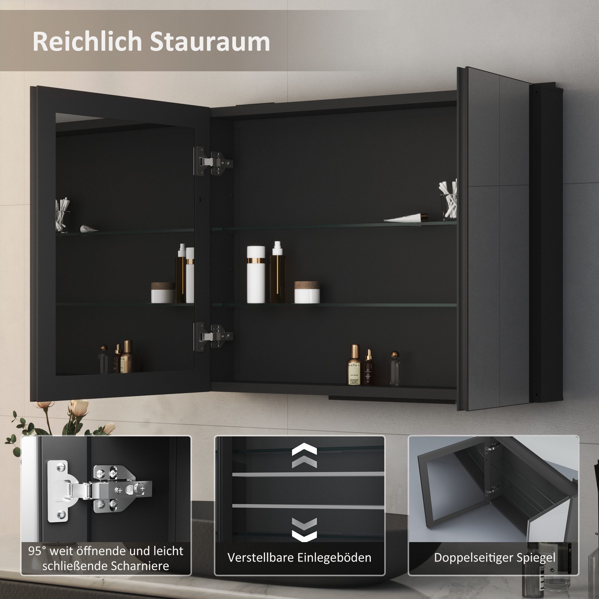 Hopibath Badezimmerspiegelschrank Aluminium Spiegelschrank Schwarz 2türig 8 günstig online kaufen