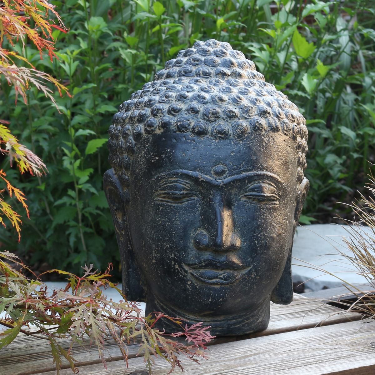Oriental Galerie Dekofigur Buddha Kopf Gartenfigur Schwarz 33 cm (1 St)