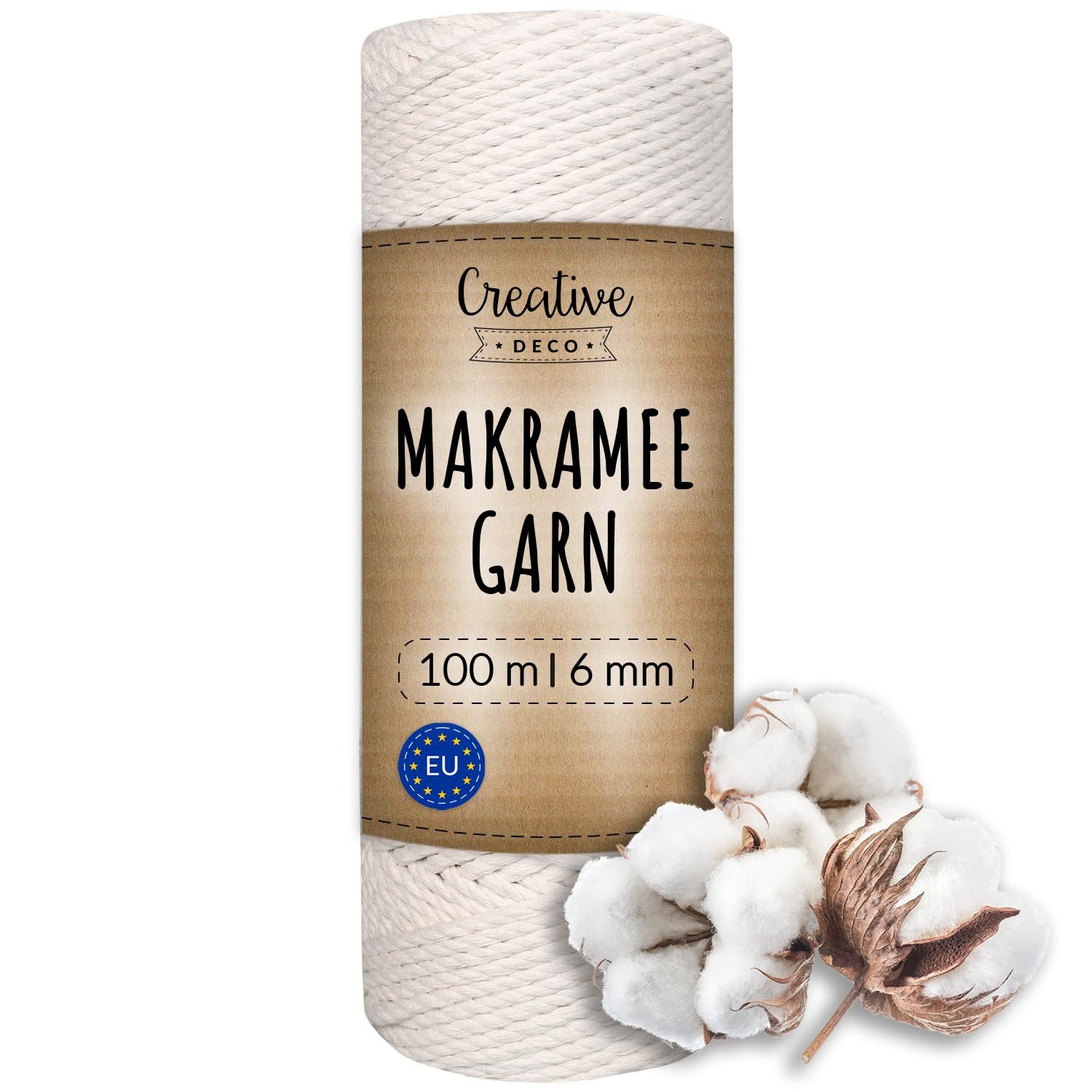 Creative Deco 100m Makramee Garn 6mm, Baumwollgarn Baumwoll Kordel Große Rolle Bastelgarn
