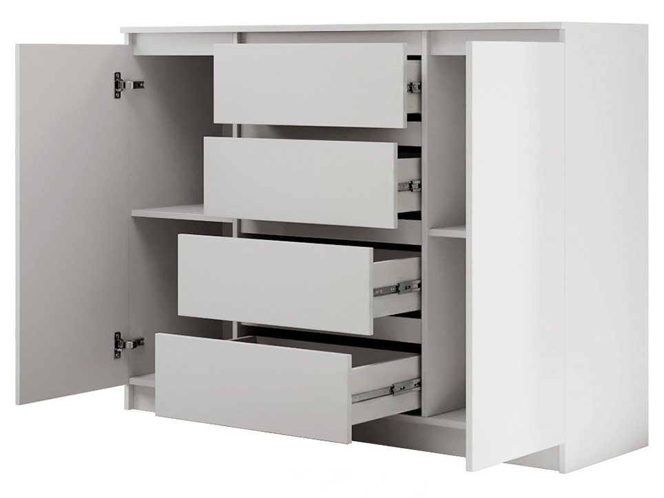 Beautysofa Kommode LEMON mit 4 Schubladen und 2 Türen (Kugelgelagerte Schubladenführungen, Weiß Modernes Sideboard), Breite: 120 cm oder 140 cm