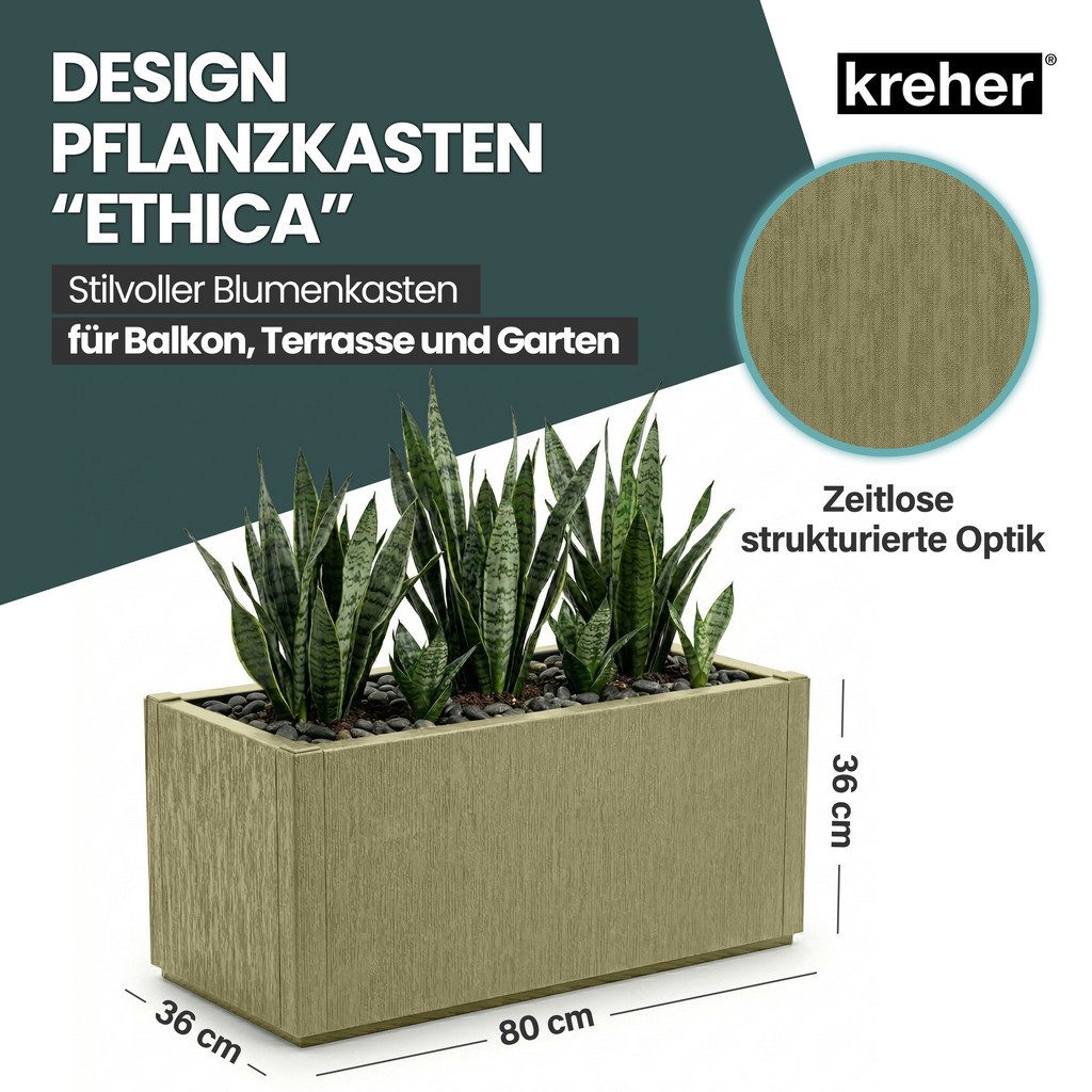 Kreher Pflanzkübel Pflanzkasten 'Ethica' Struktur Optik - Breite Version (Farbe wählbar)