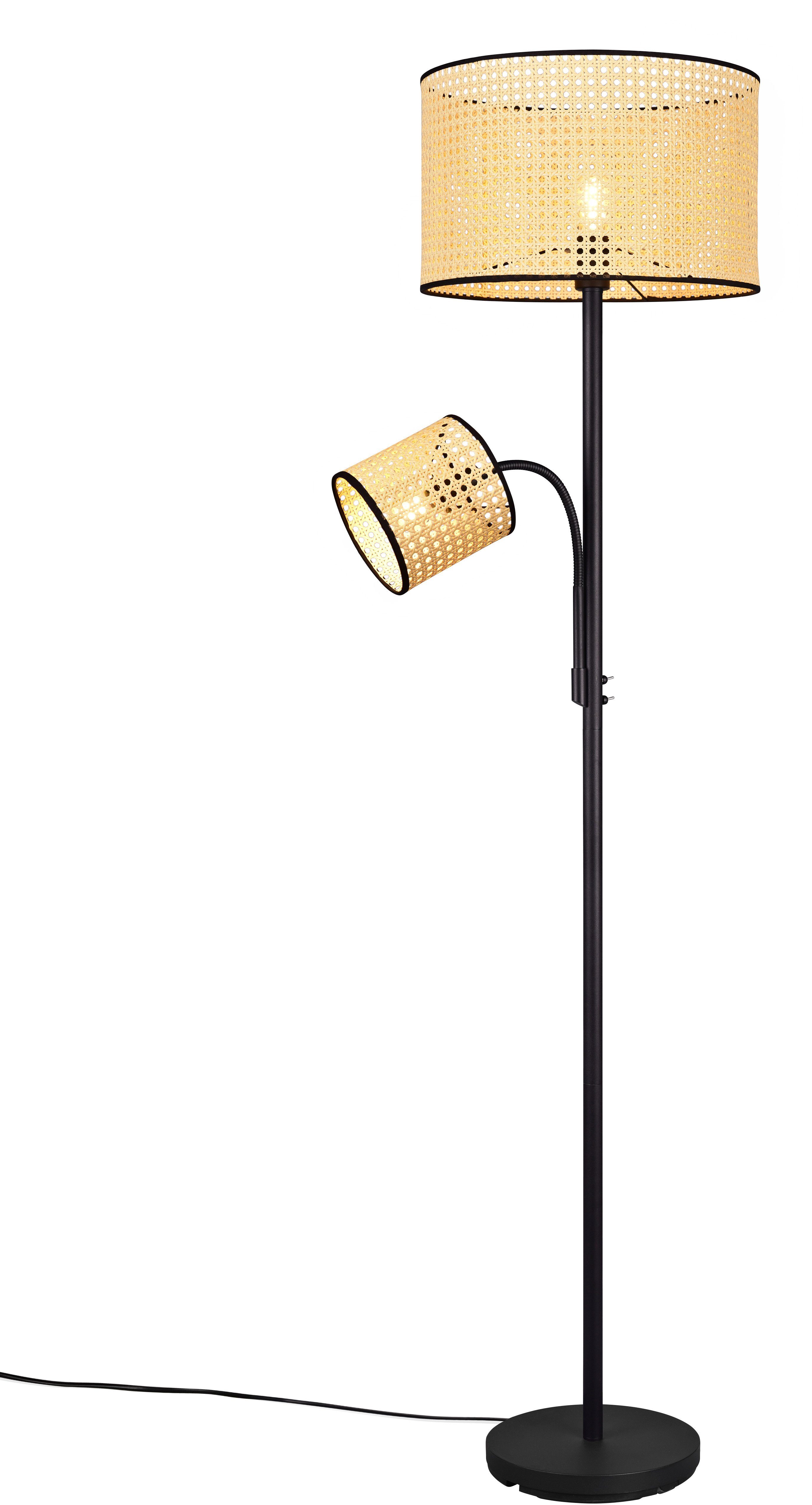 Leonique Stehlampe Jules, Ein-/Ausschalter, ohne getrennt Leuchtmittel, Wiener natur mit Geflecht, Lesearm, schaltbar Stehleuchte