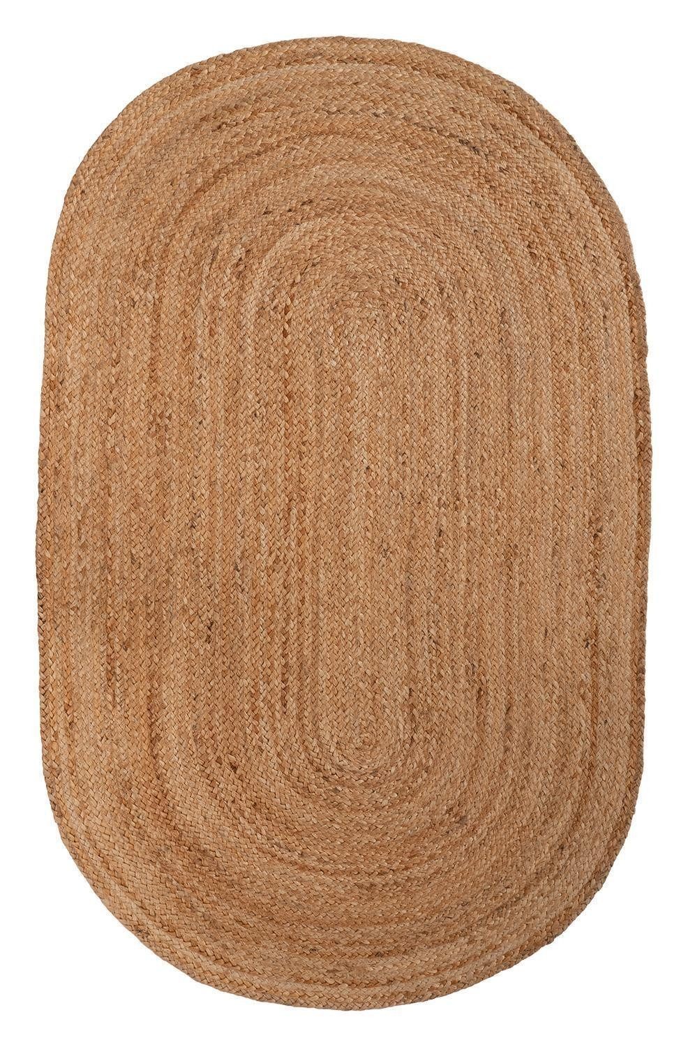 Home4You Teppich Handwebteppich, 90 x 160 cm, Braun, Jute, oval, handgewebt