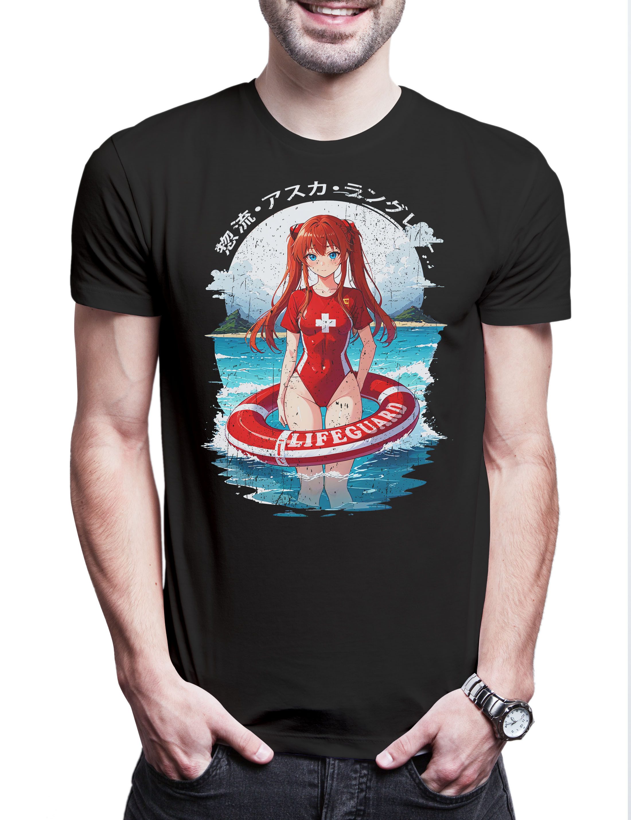 Print-Shirt Langley Lifeguard Herren T-Shirt Genesis Nerv Asuka Neon Gendo