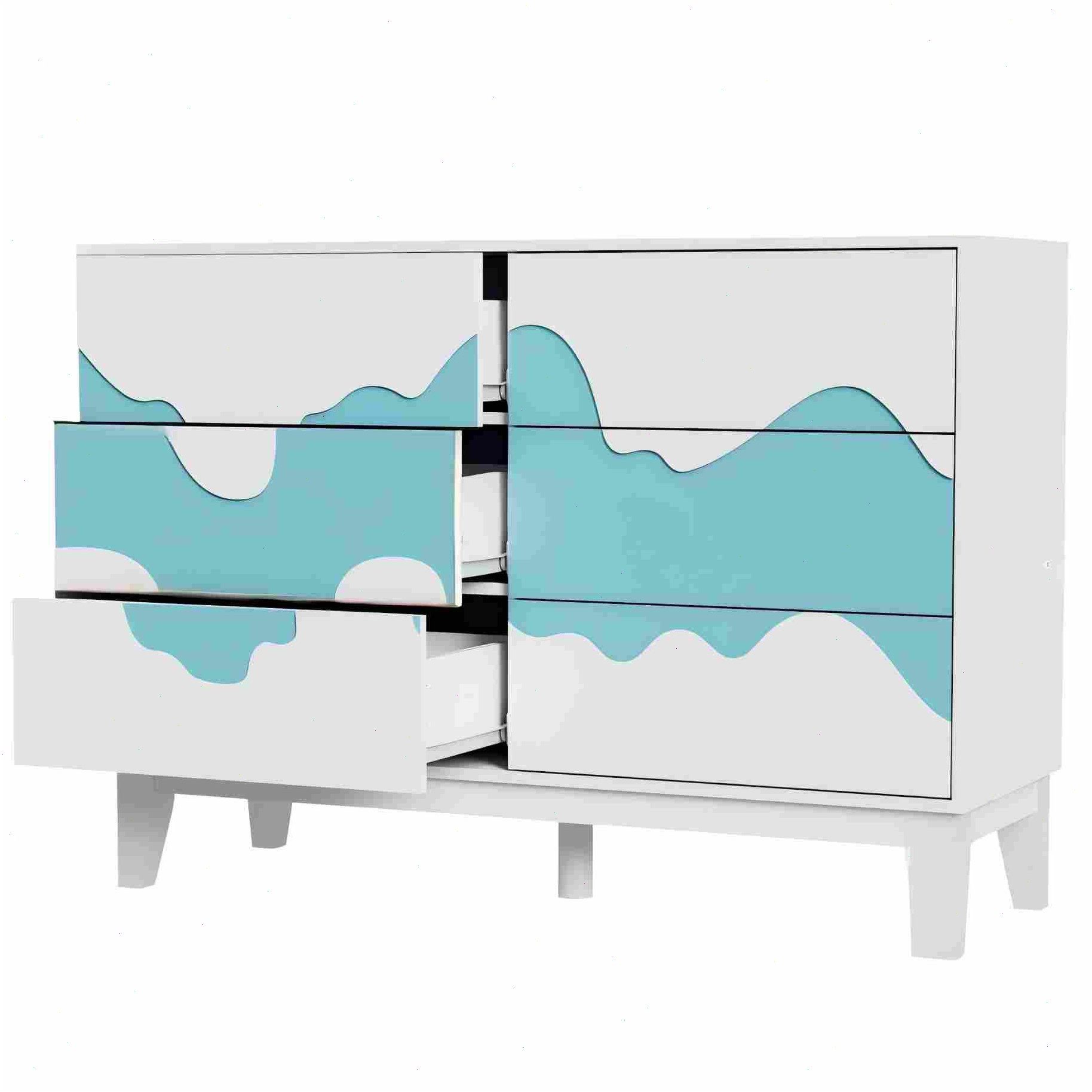 UEV Sideboard mit 6 Schubladen, Modern Kommode mit Wellenmuster Beistellsch günstig online kaufen