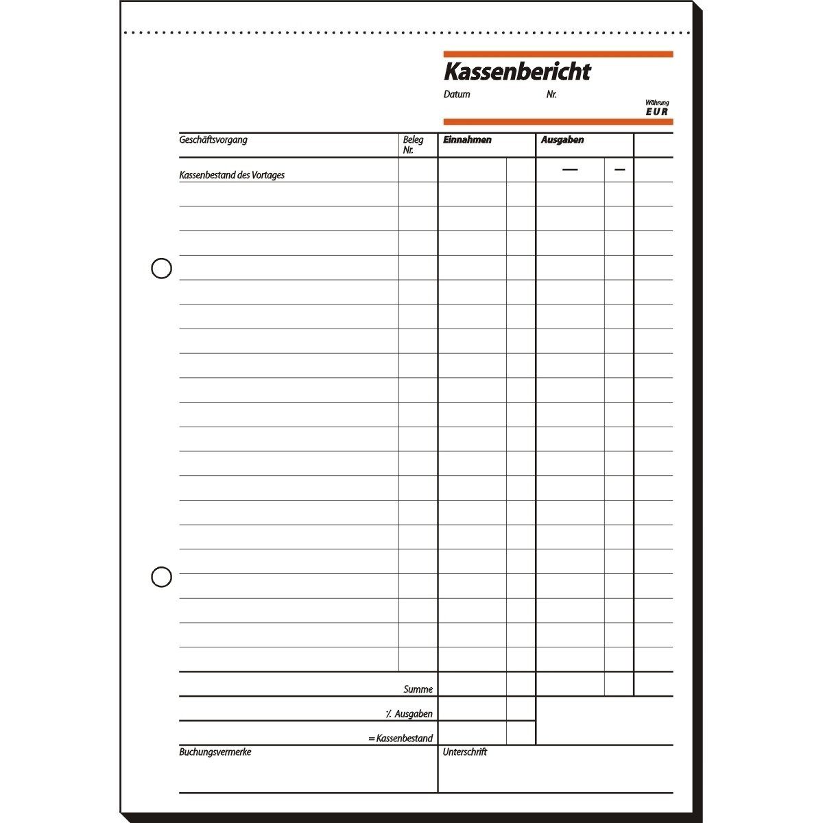 Sigel Formularblock Formularbuch Kassenbericht A5 VE=50 Blatt