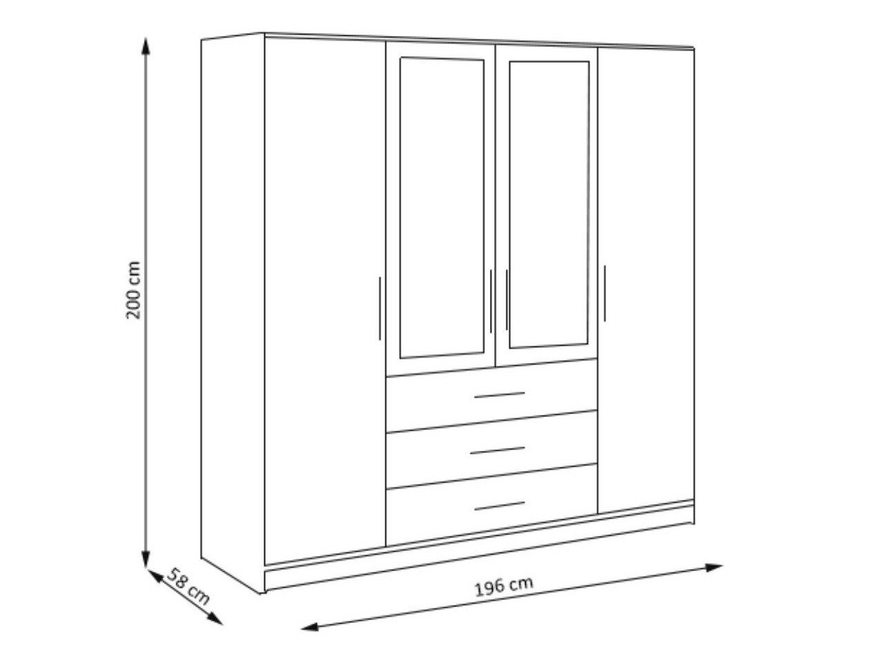 Beautysofa Kleiderschrank Kleiderschrank mit 4 türen BALI D4 Garderobenschrank mit Spiegel – Bild 4 von 5