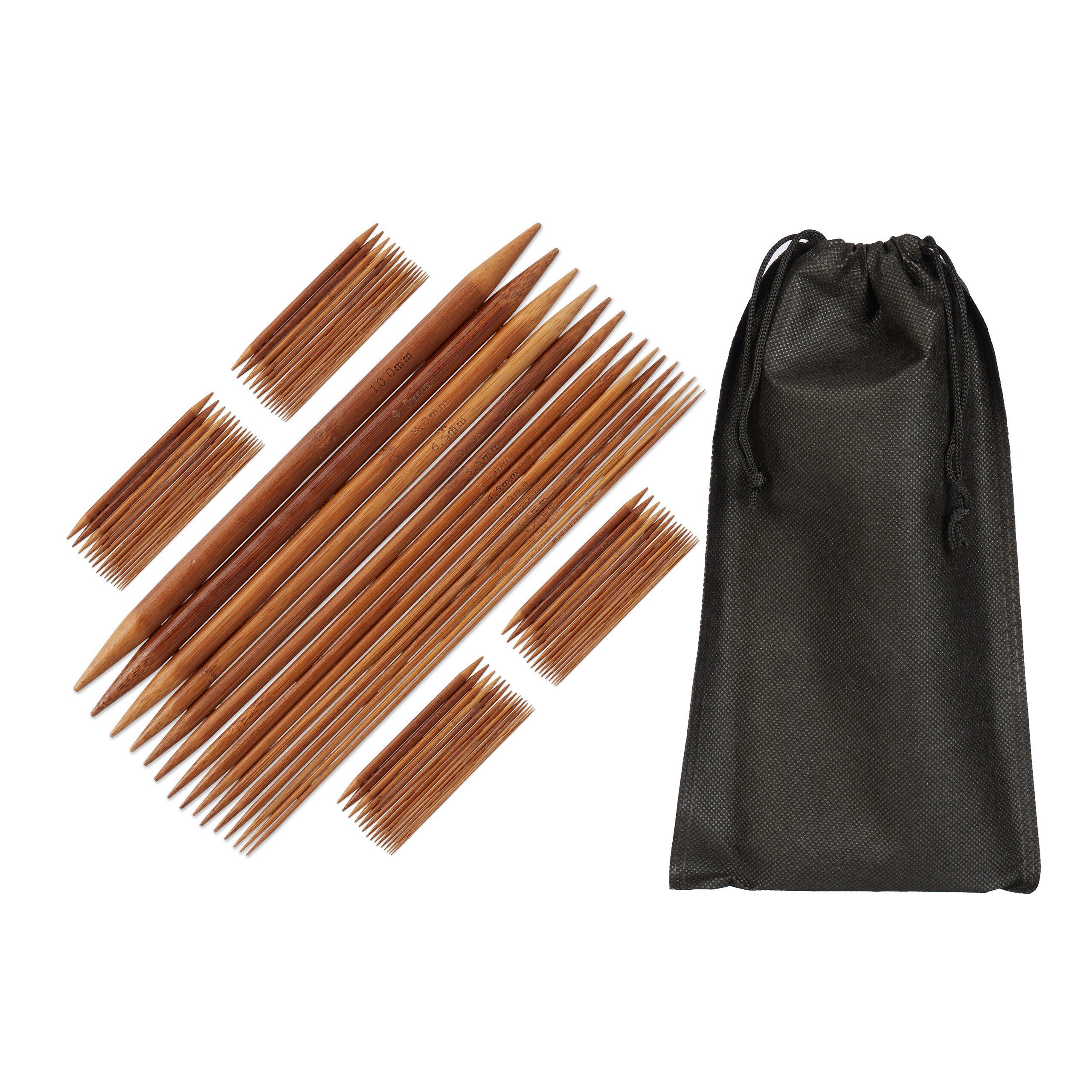 relaxdays Kreativset 75-tlg. Nadelspiel aus Bambus mit Tasche, (75-tlg)