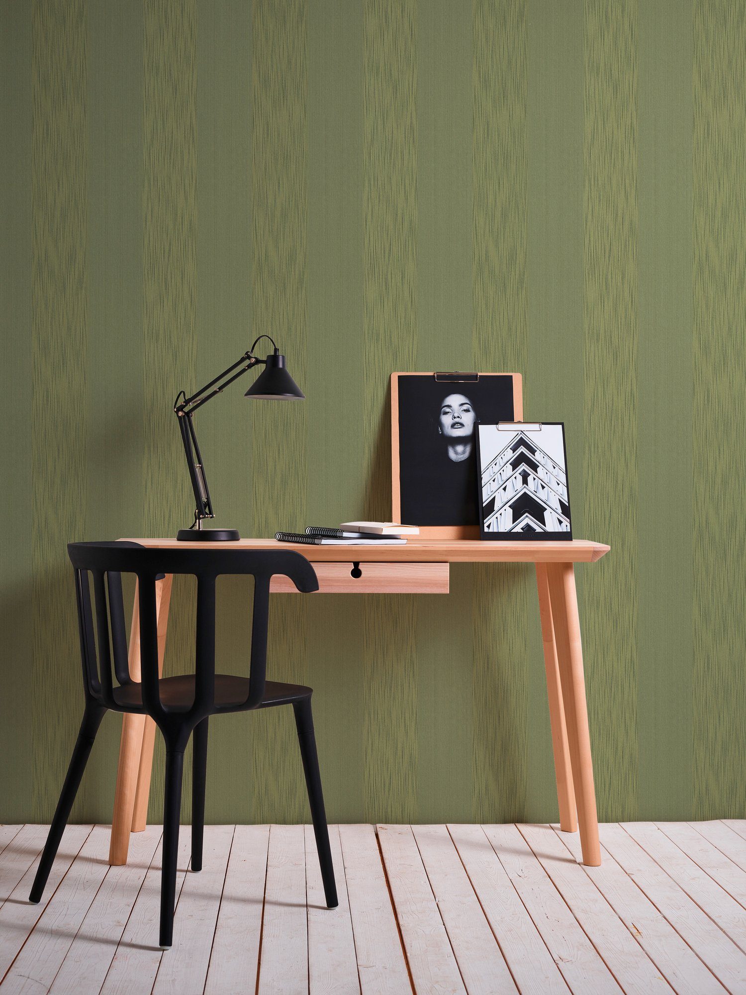 Textiltapete A.S. samtig, gestreift, Streifen Création Paper Tapete grün Architects Tessuto,