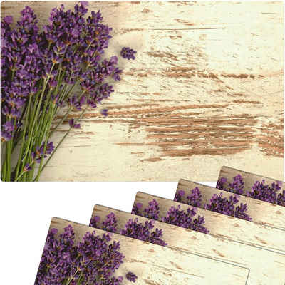 Platzset, Tischset Lavendel Blüten Vintage 6er Tischunterlage Tischdeko, matches21 HOME & HOBBY, (6-St), modernes Esstisch Platzdeckchen als abwaschbarer Tischuntersetzer