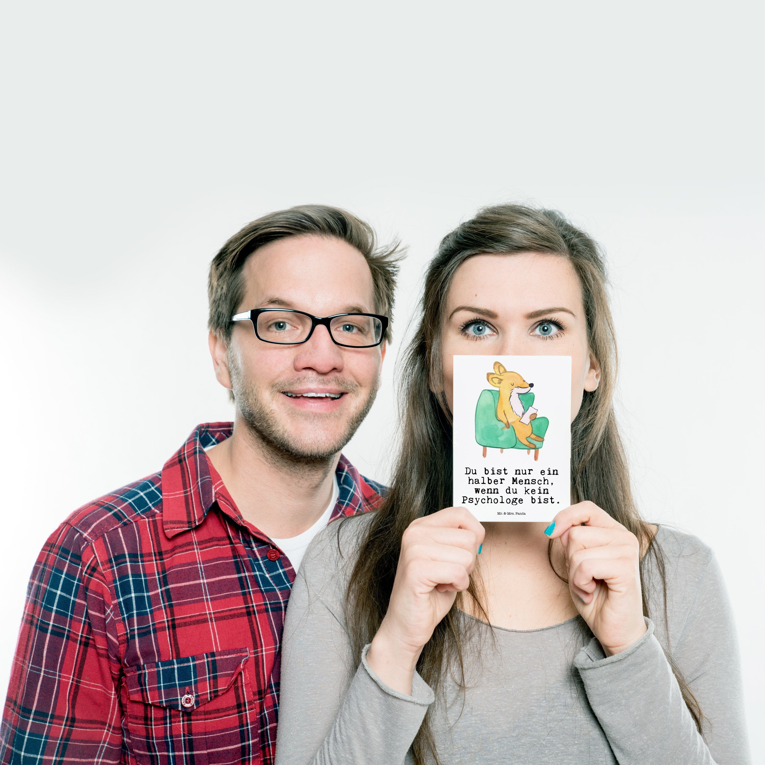 Psychologe Herz Postkarte mit Mr. Fi Weiß & Geschenk, Mrs. Dankeskarte, - - Panda Geschenkkarte,