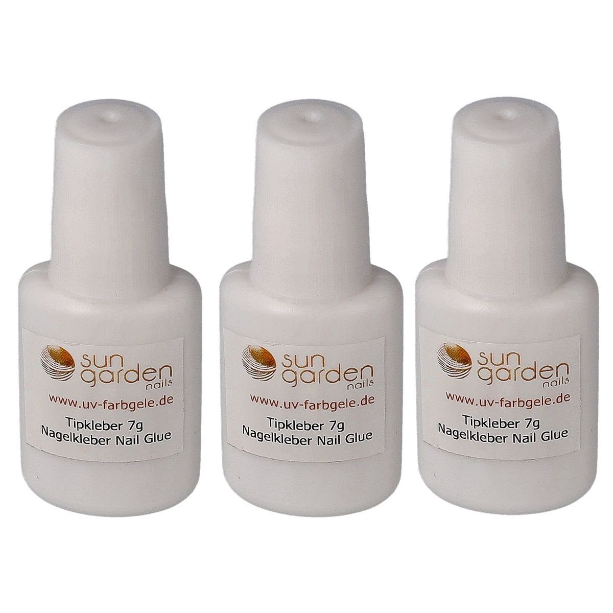 Sun Garden Nails Nageldesign Zubehör 3x 7g Tipkleber in Pinselflasche, Nagelkleber mit Pinselflasche