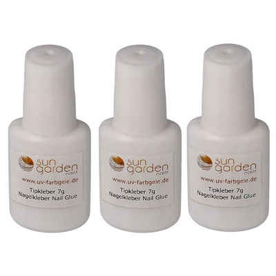 Sun Garden Nails Nageldesign Zubehör 3x 7g Tipkleber in Pinselflasche, Nagelkleber mit Pinselflasche