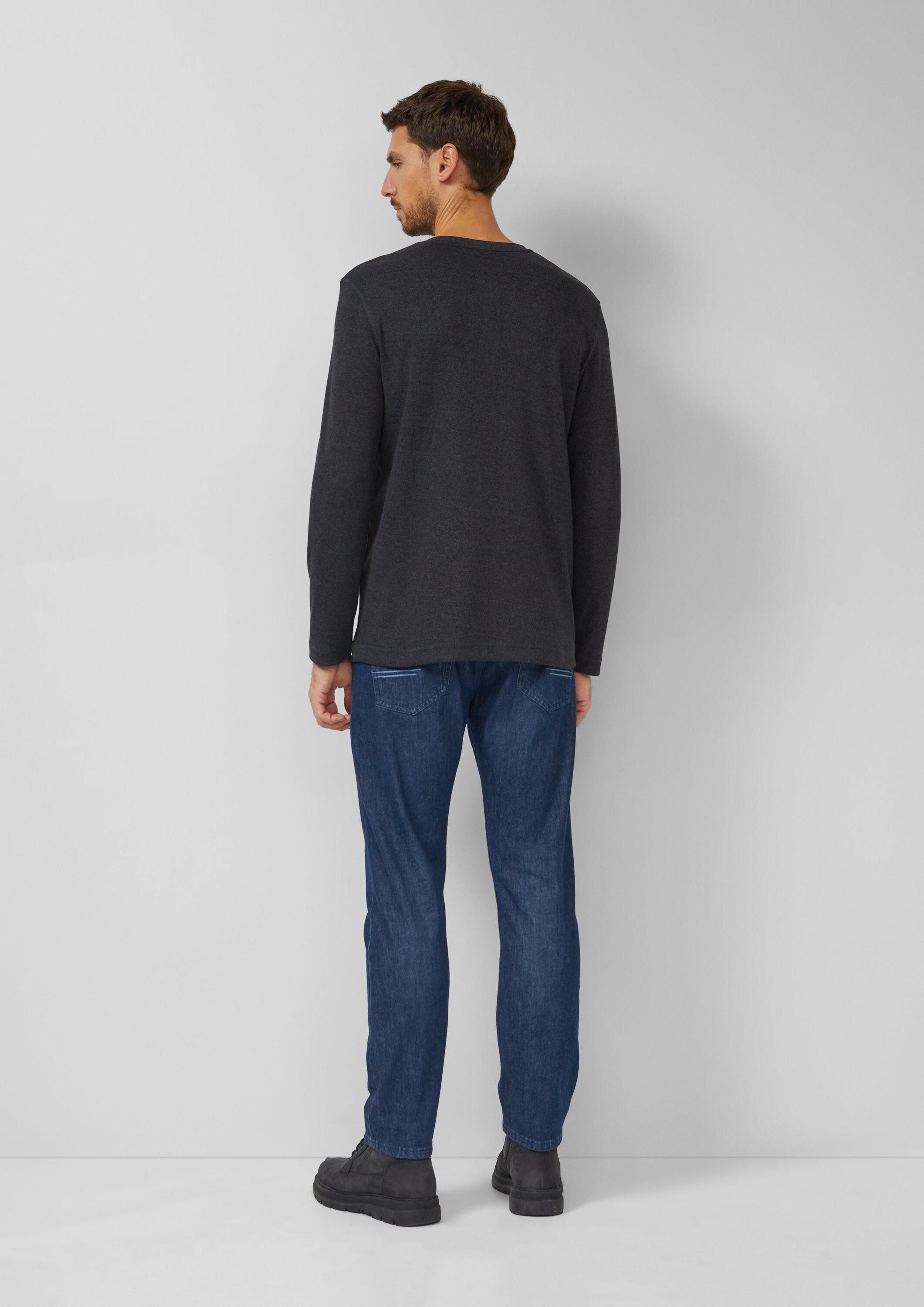 s.Oliver Langarmshirt T-Shirt Geripptes Longsleeve mit Henleyausschnitt