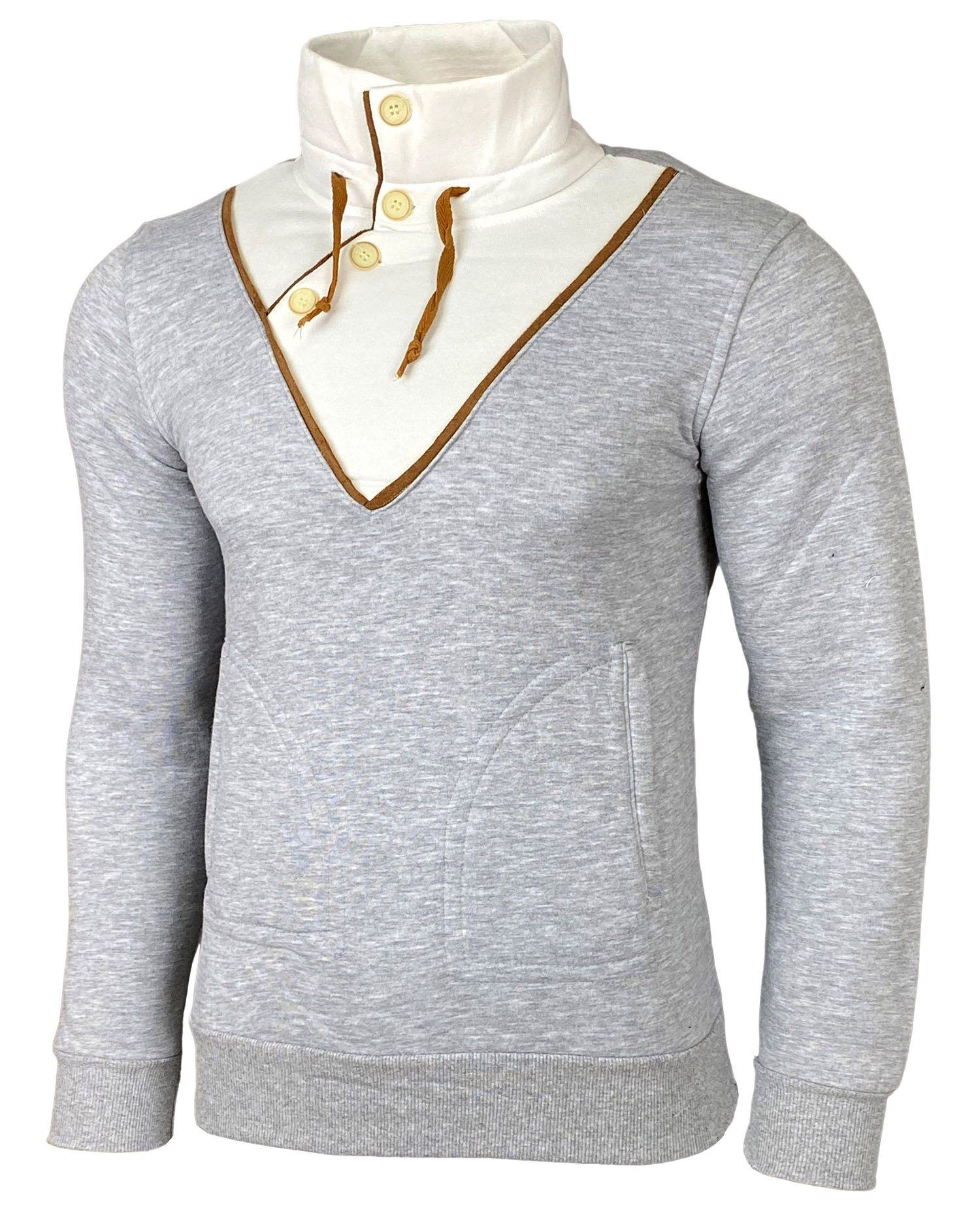Baxboy Strickpullover Baxboy Herren Sweatshirt Tube-Neck Stehkragen Knopfverschluss 4005