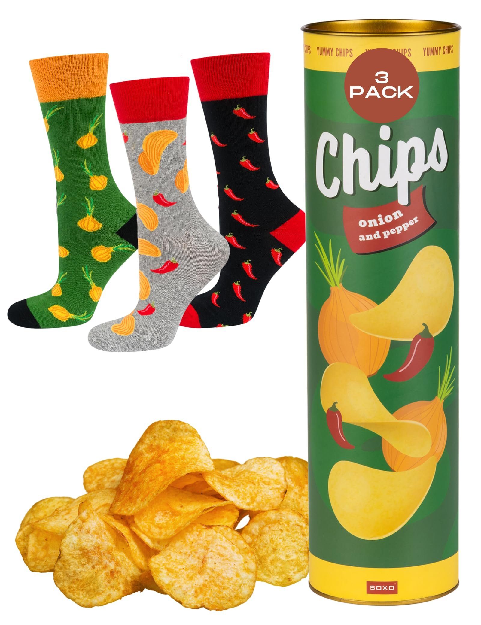 40-45EU Set) Bunte Burger Herren Unisex Socken Lustige Herren Chips Socken Soxo (Box, Socken 1-Paar,