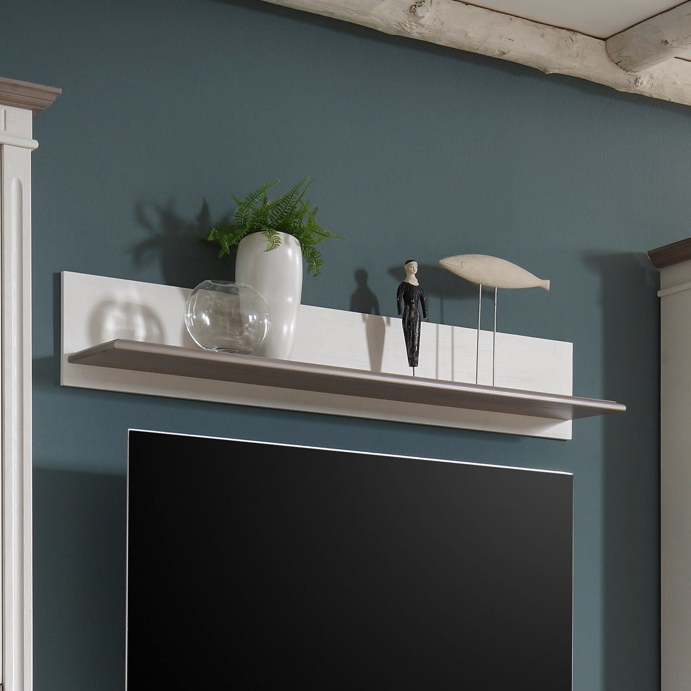 Empinio24 Wandboard Cordoba, Wandregal Breite 140 cm, Kiefer massiv weiss grau