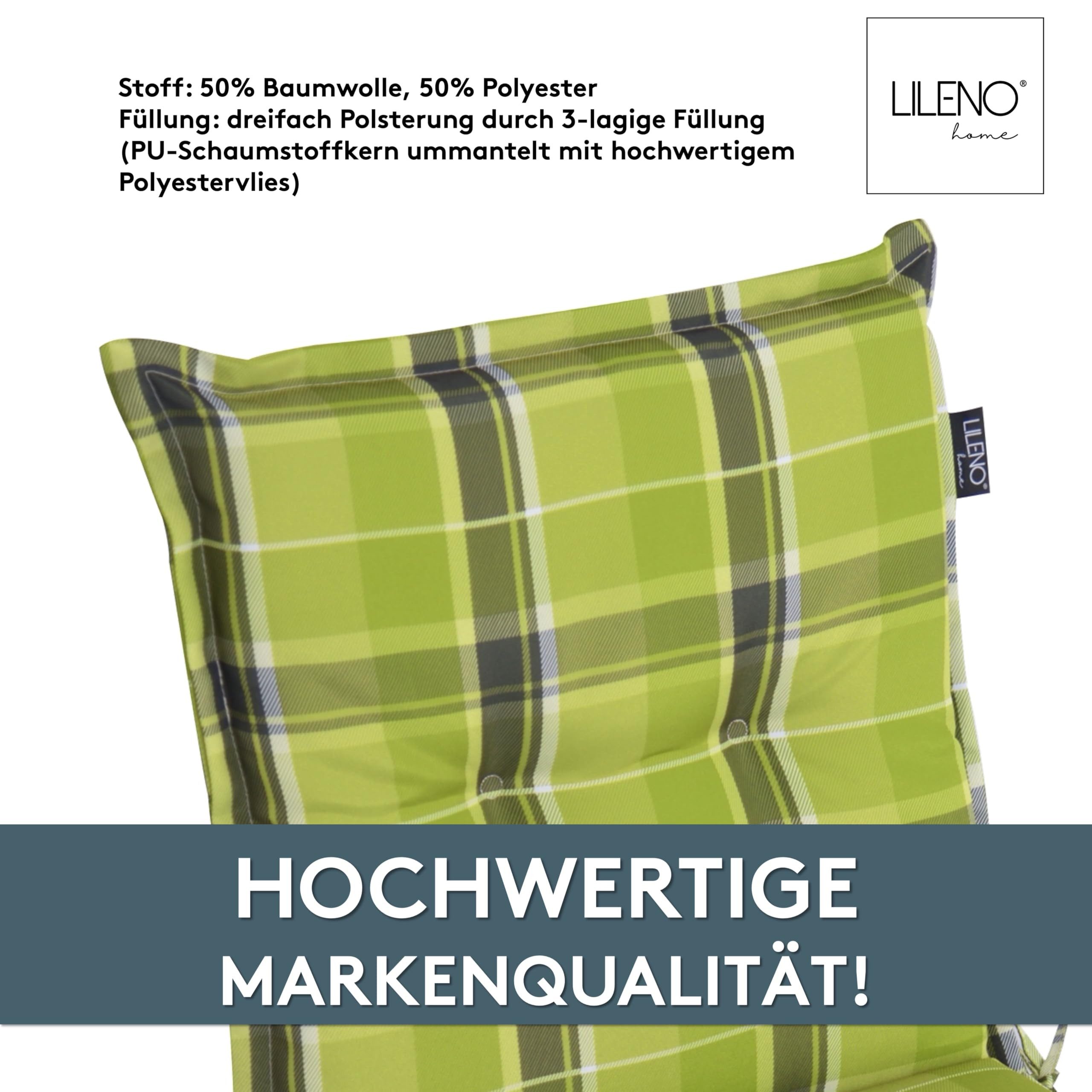 LILENO HOME Polsterauflage Gartenstuhl Niedriglehner Auflage, bequeme Sitzauflage für Gartenmöbel, (1 St., 1er Set), Polsterauflage Karo Grün, Sitzpolster für Klappstühle