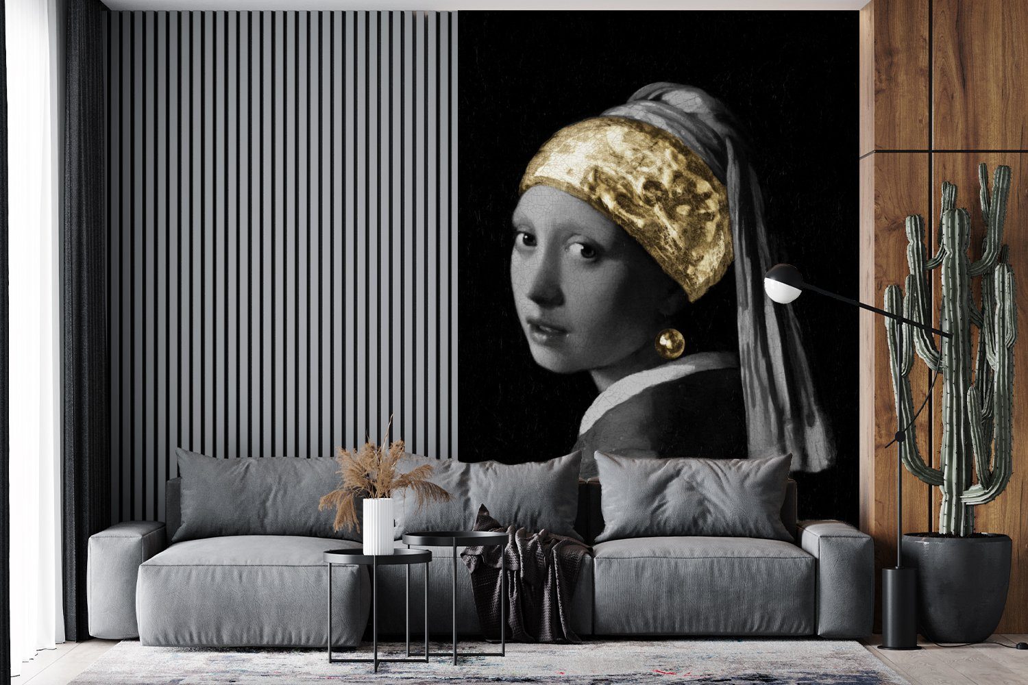 (3 Tapete Perlenohrring Johannes Wohnzimmer, Gold, Vinyl - St), mit - MuchoWow Vermeer für Fototapete Montagefertig einem bedruckt, Wandtapete Matt, Mädchen