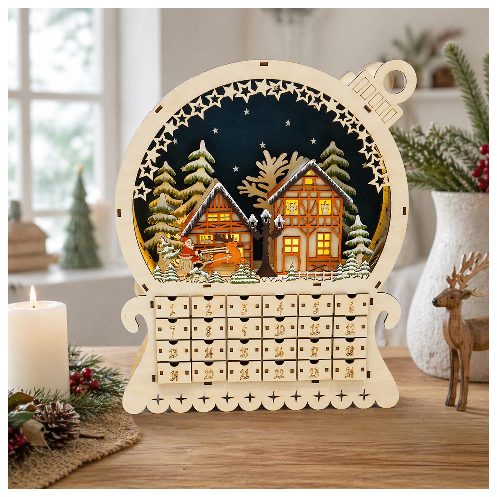HTI-Living befüllbarer Adventskalender Adventskalender Weihnachtskugel zum Befüllen (1 Stück, 1-tlg), Dekorativer Weihnachtskalender mit 24 Schubladen