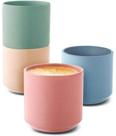 Cosumy Espressotasse aus Keramik - 4er Set Moderne Matte Pastellfarben 80 ml - Kaffeegenuss, Keramik, Minimalistisch & Stapelbares Design - Hitzebeständig - Dickwandig