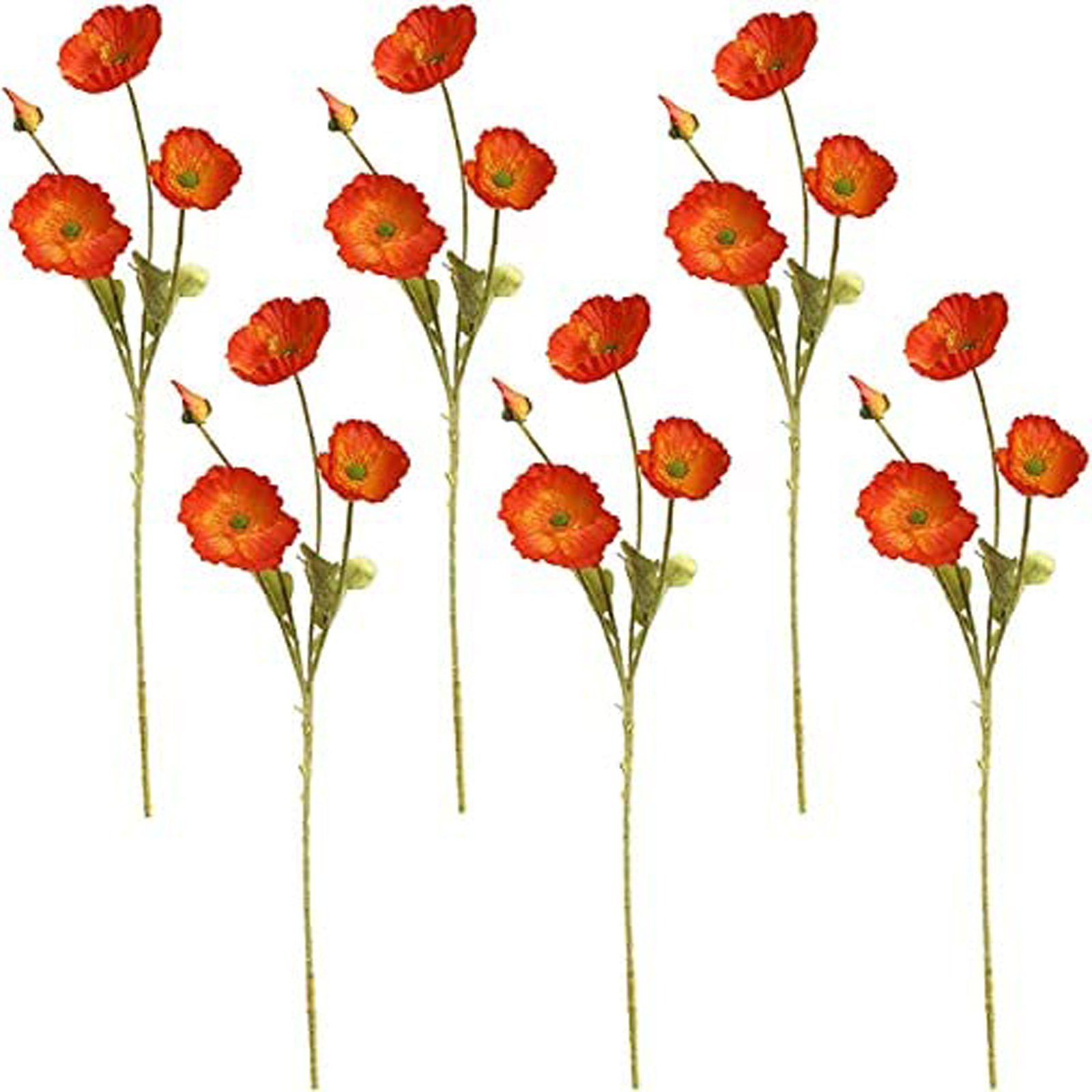 SEEZSSA, Haus Beflockung künstliche MohnSeidenblumen Für Pflanzen Kunstzweig lang Künstlicher Mohnblumen-Zweigmit 4 Blütenköpfen Blumenschmuck,60cm Kunststoff, Orange-gelb