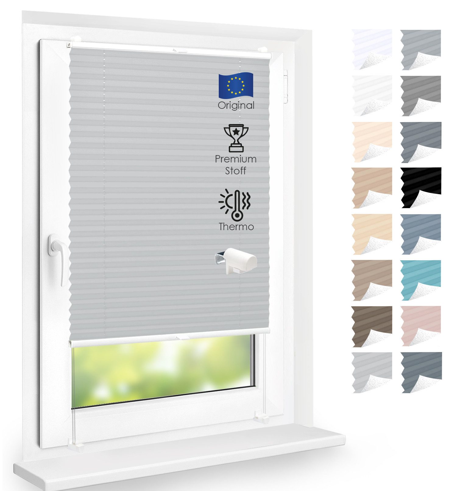 DomDeco Plissee Premium Thermo Plissee ohne Bohren, Sichtschutz, lichtdurchlässig, blickdicht, Klemmfix, Thermo-Wärmeschutz, verdunkelnd, blickdicht, Stufenlos