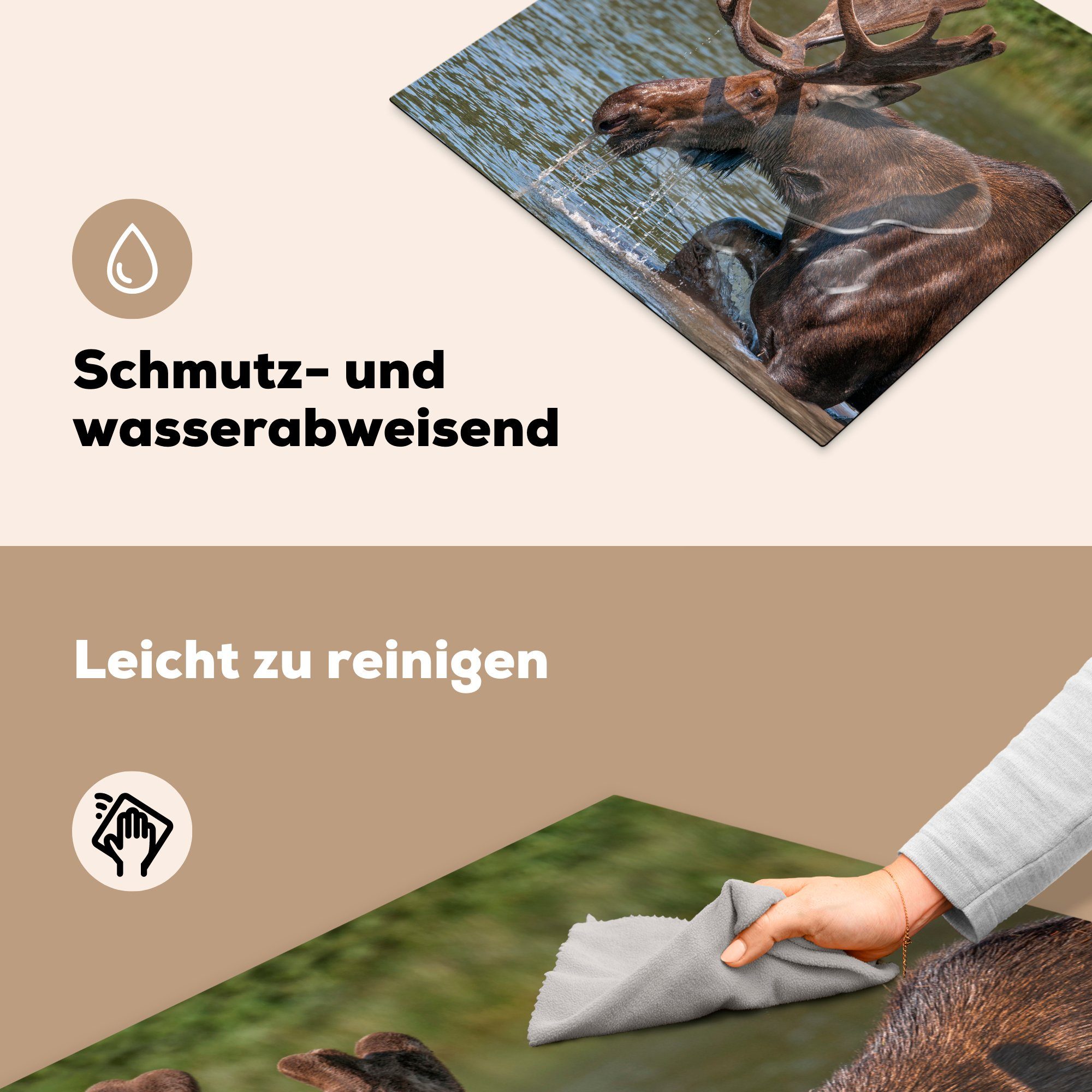 Ceranfeldabdeckung im Vinyl, liegend, (1 cm, Elch Mobile 60x52 Herdblende-/Abdeckplatte nutzbar, MuchoWow tlg), Arbeitsfläche Wasser