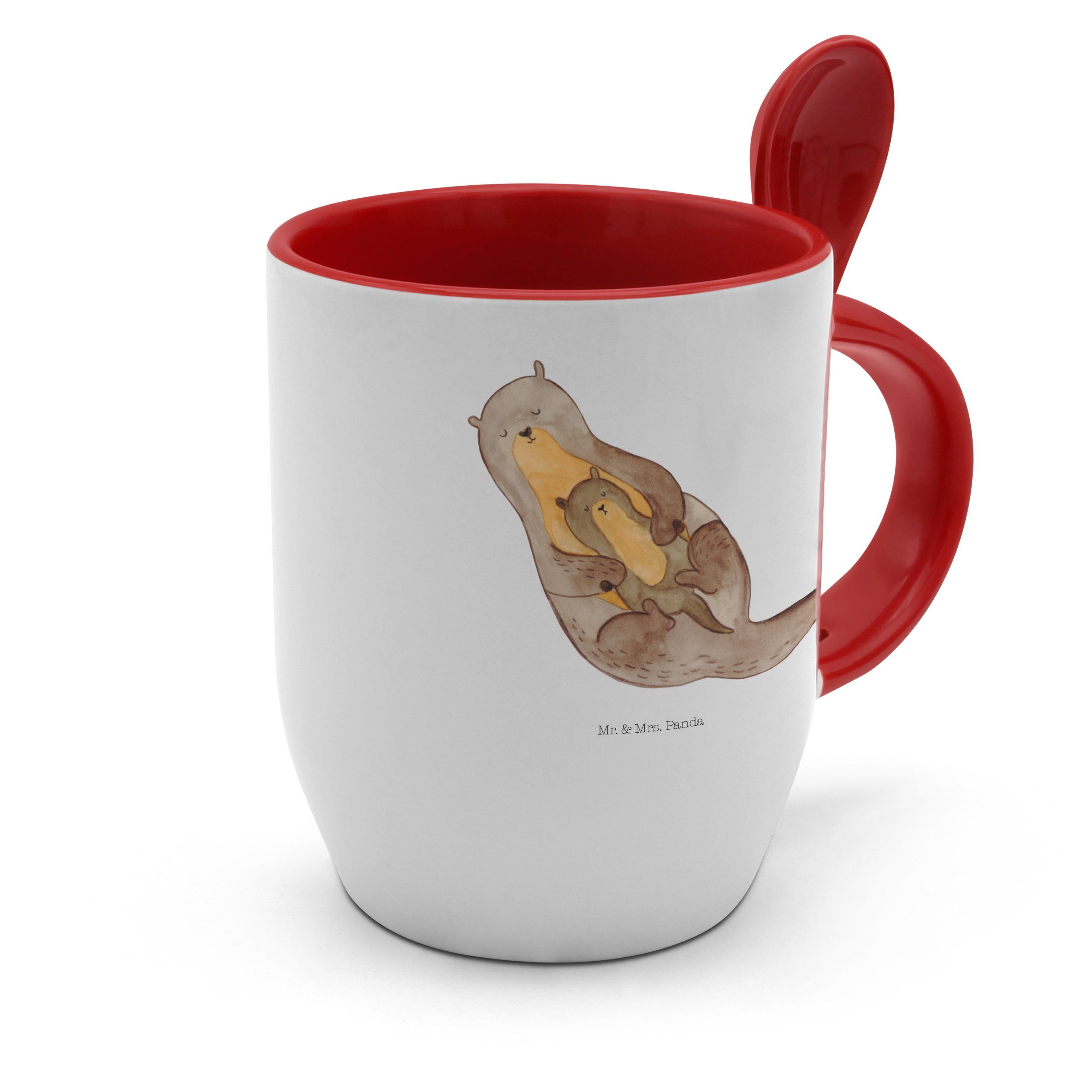 Mr. Geschenk, Tasse - Kind Panda Seeotter, Weiß mit Kaffeetasse, Mrs. & Kaffe, Keramik - Tasse, Otter