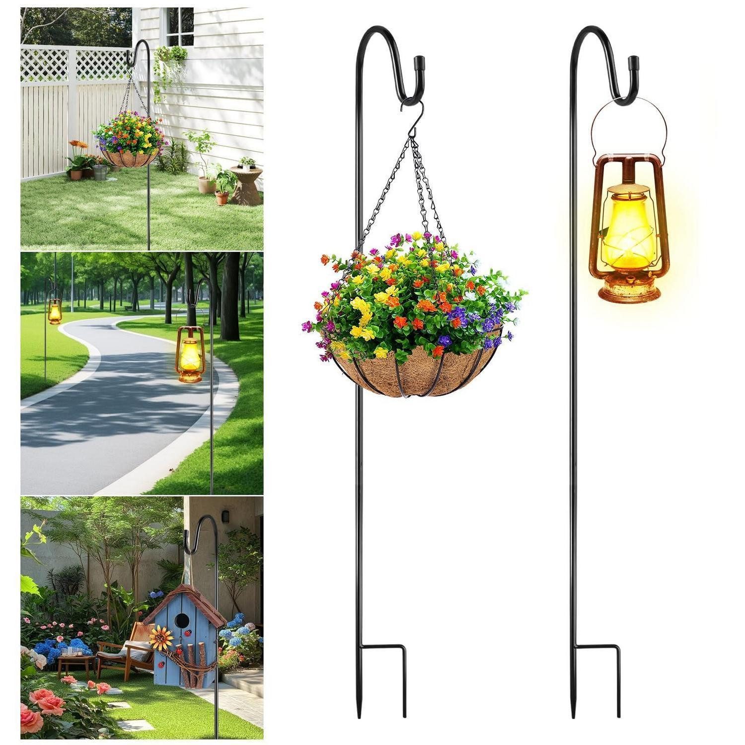 LuxusKollektion Vogelhaus Schäferhaken Garten 80cm Metall Schwarz 2er Set