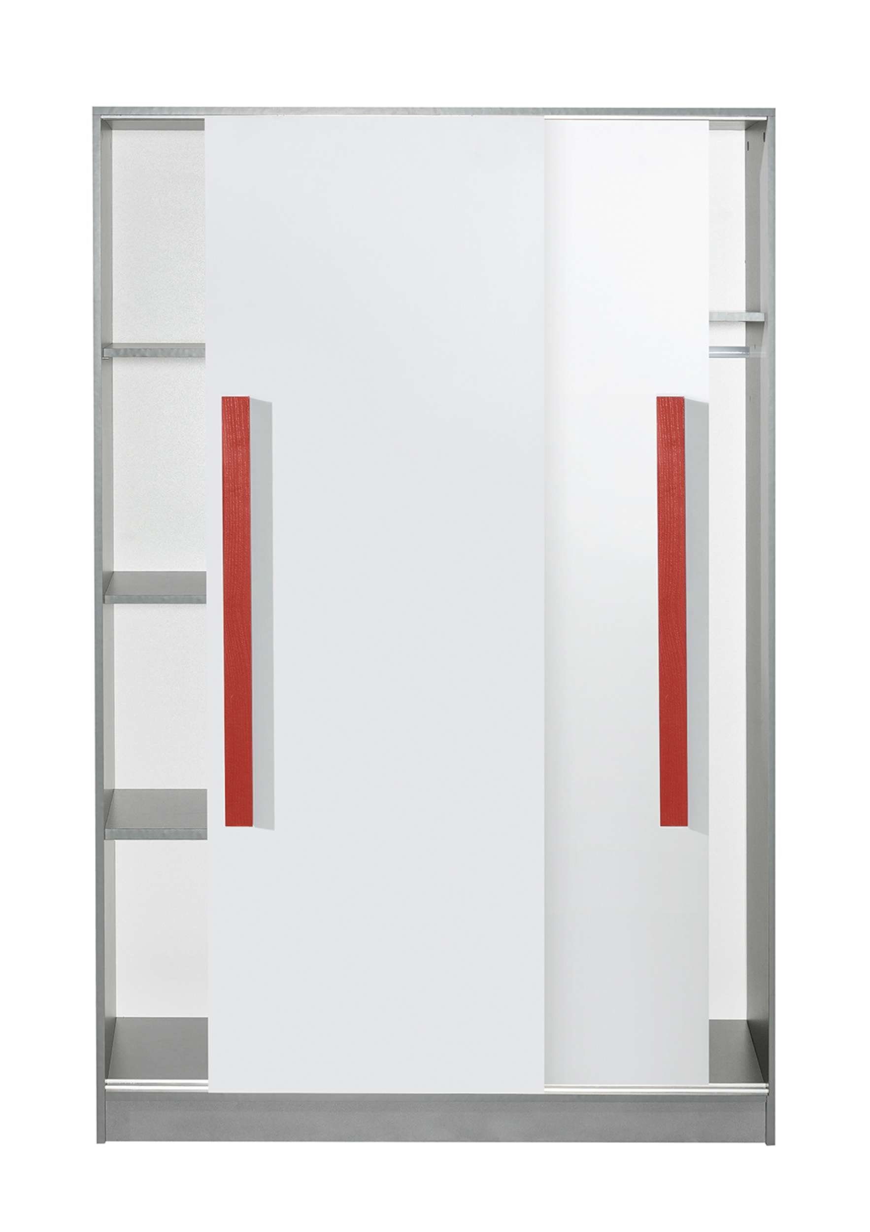 Kinder Kinderkleiderschrank (Standschrank, Rot viel Grau Schiebetüren, für - Stylefy - V Modern, Gael Design Weiß 2 Stauraum, Mehrzweckschrank)