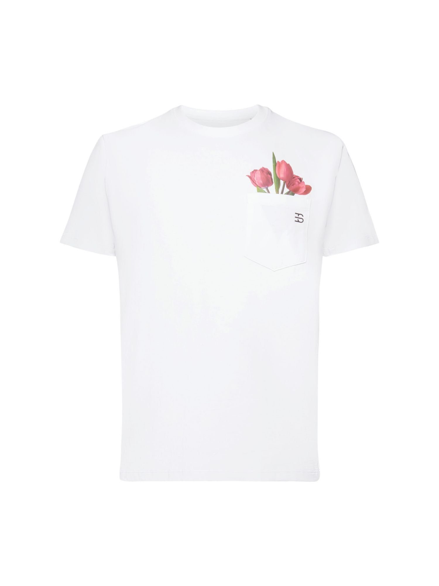 Esprit T-Shirt Jersey-T-Shirt mit Print, 100% Baumwolle (1-tlg) WHITE