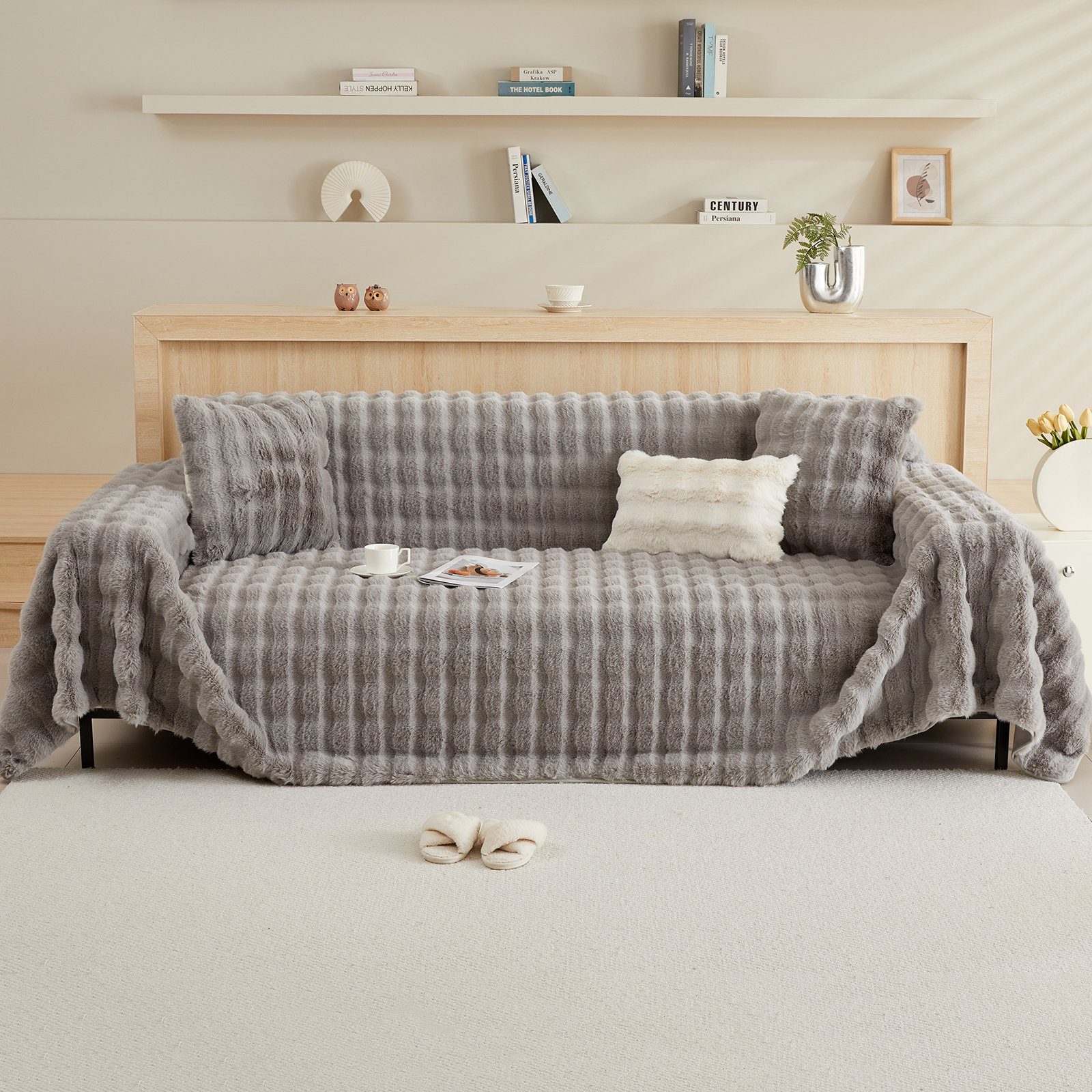 Qelus Sofahusse Sofadeckenbezug Zotteliges Fell Sofabezug,Couch überzug Sofabezug